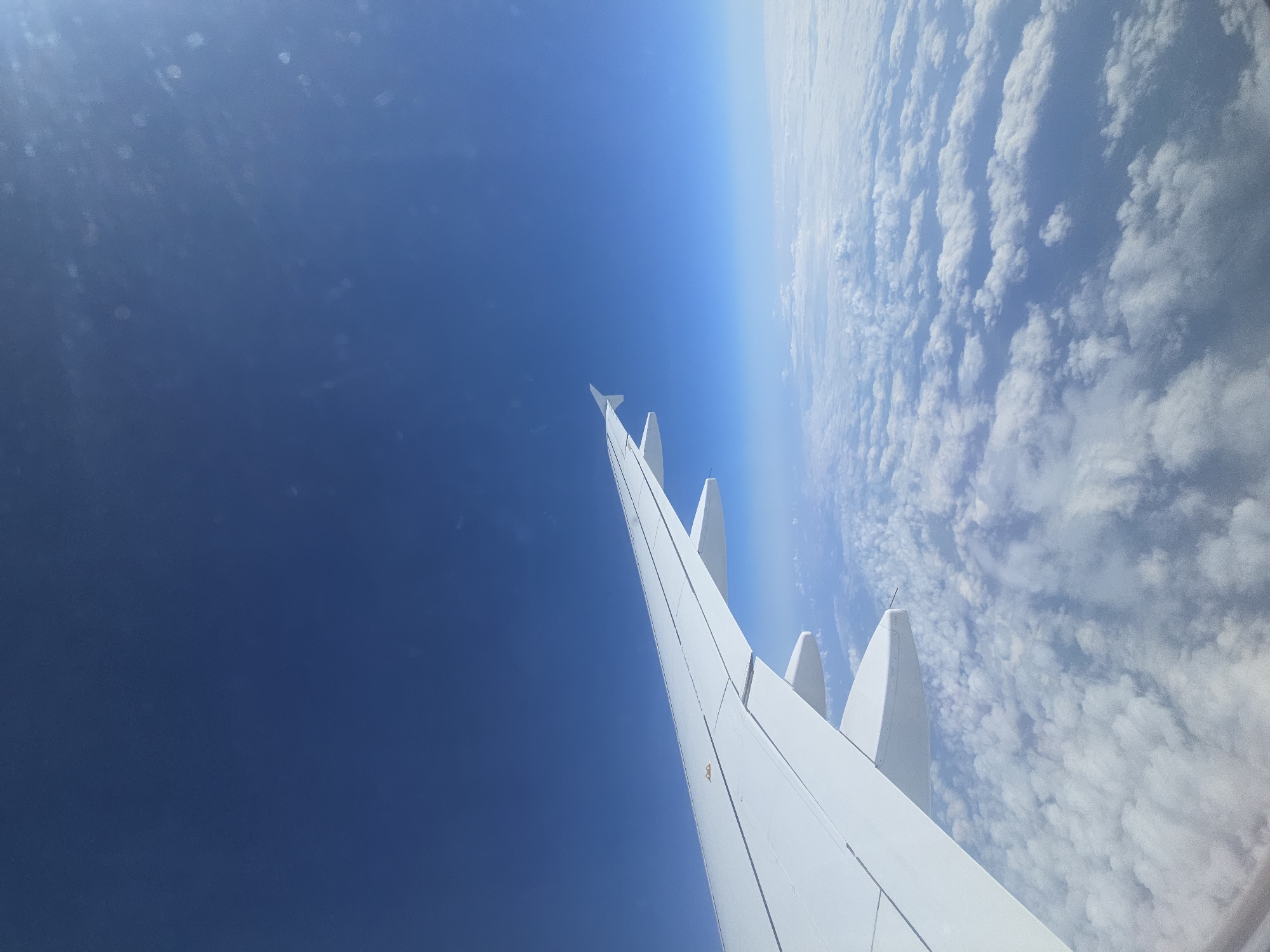 Airplane wing photographed during flight over Bad Berleburg, Germany