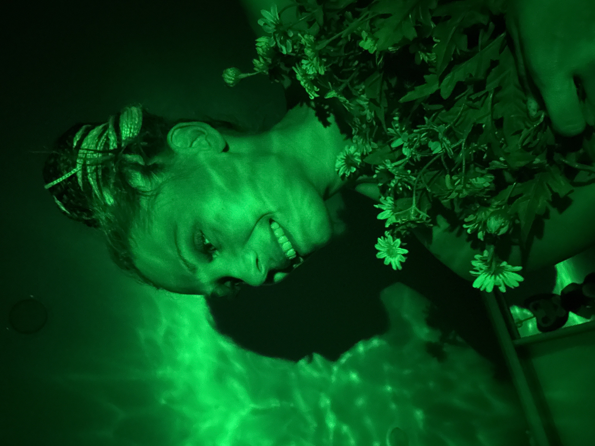 Person spotted in colorful lighting environment in Rusanovo