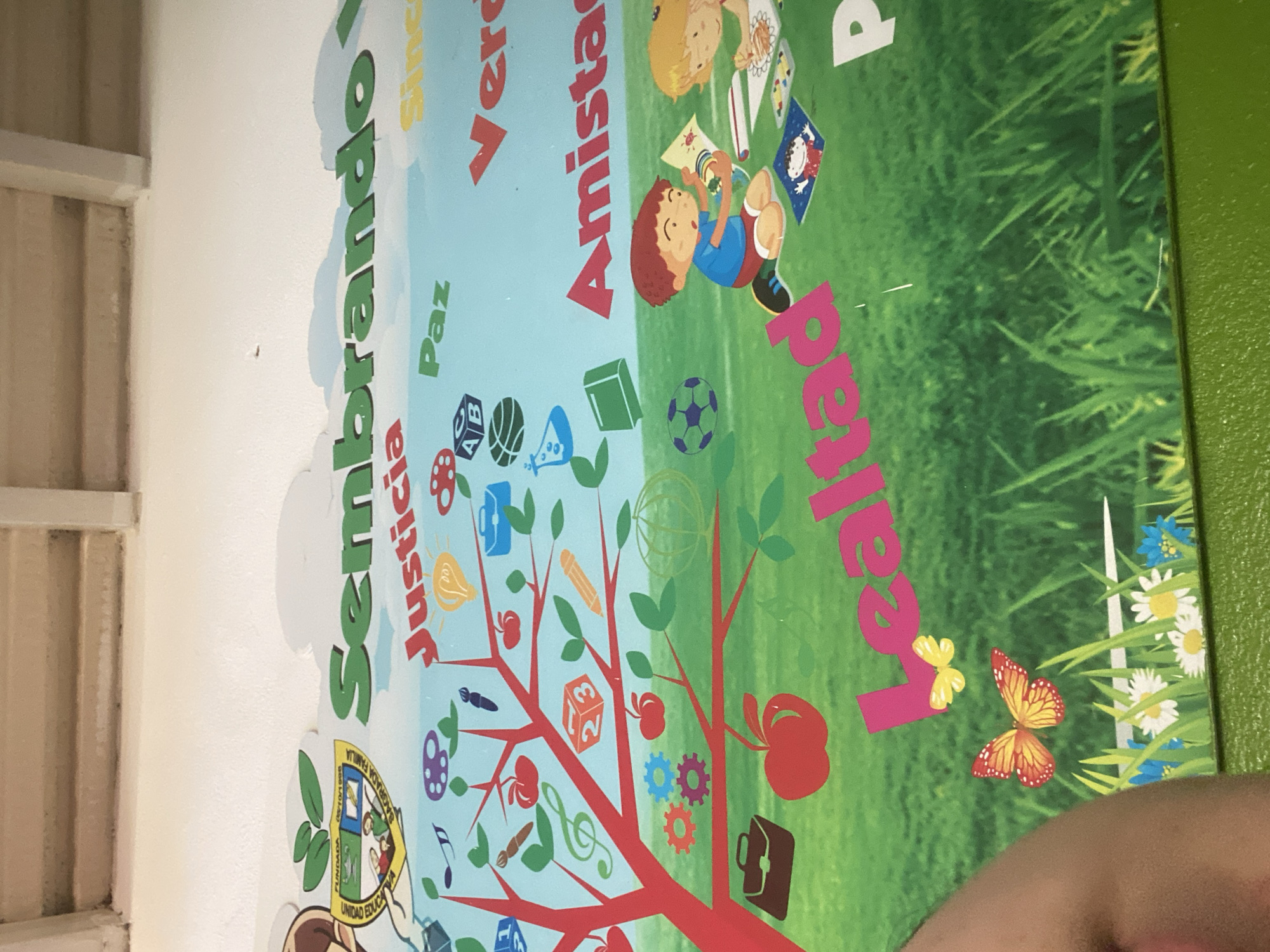 Educational wall displays photographed at school in Conuco Viejo, Venezuela
