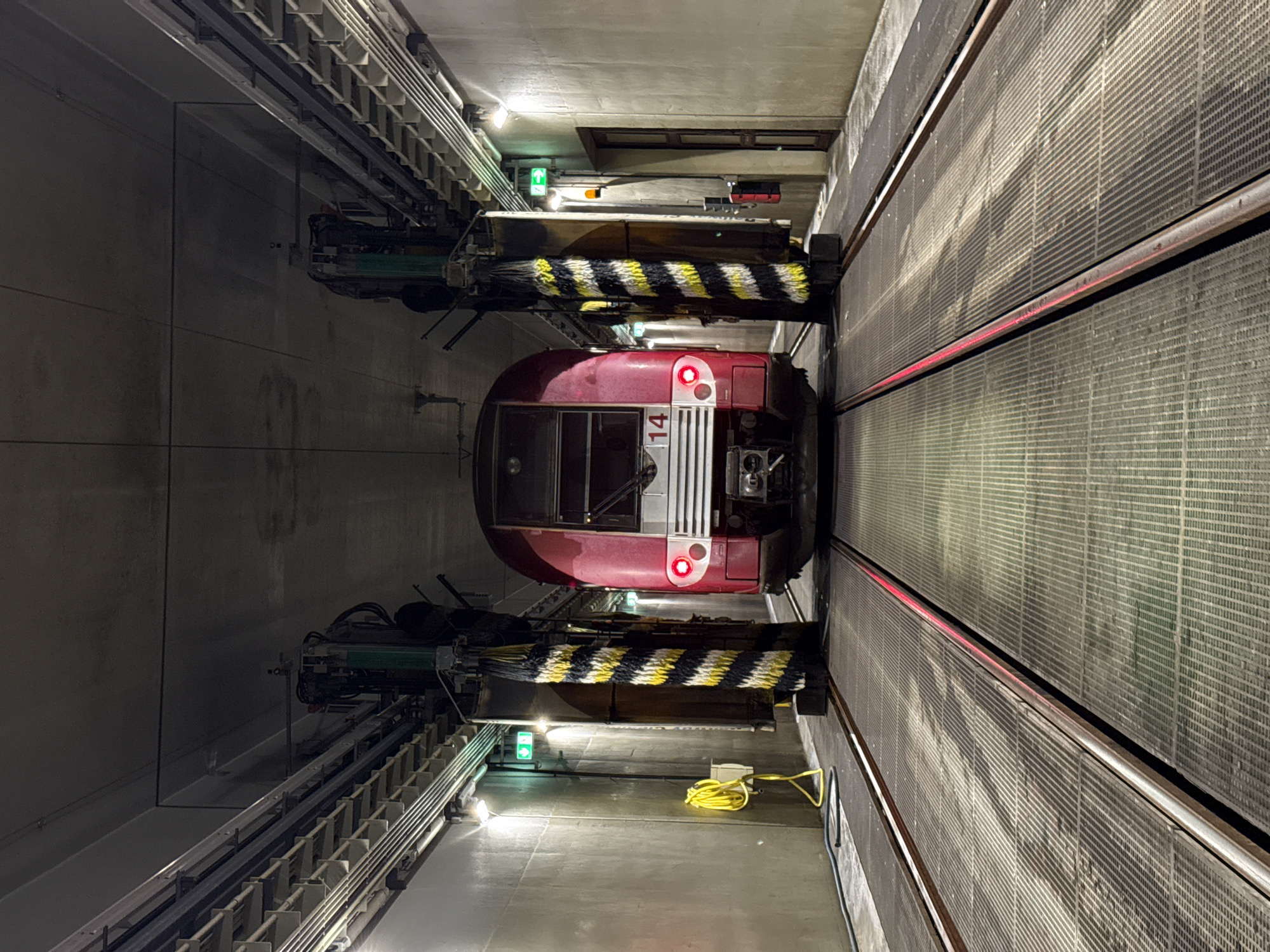 Train car undergoes washing in Luxembourg tunnel facility