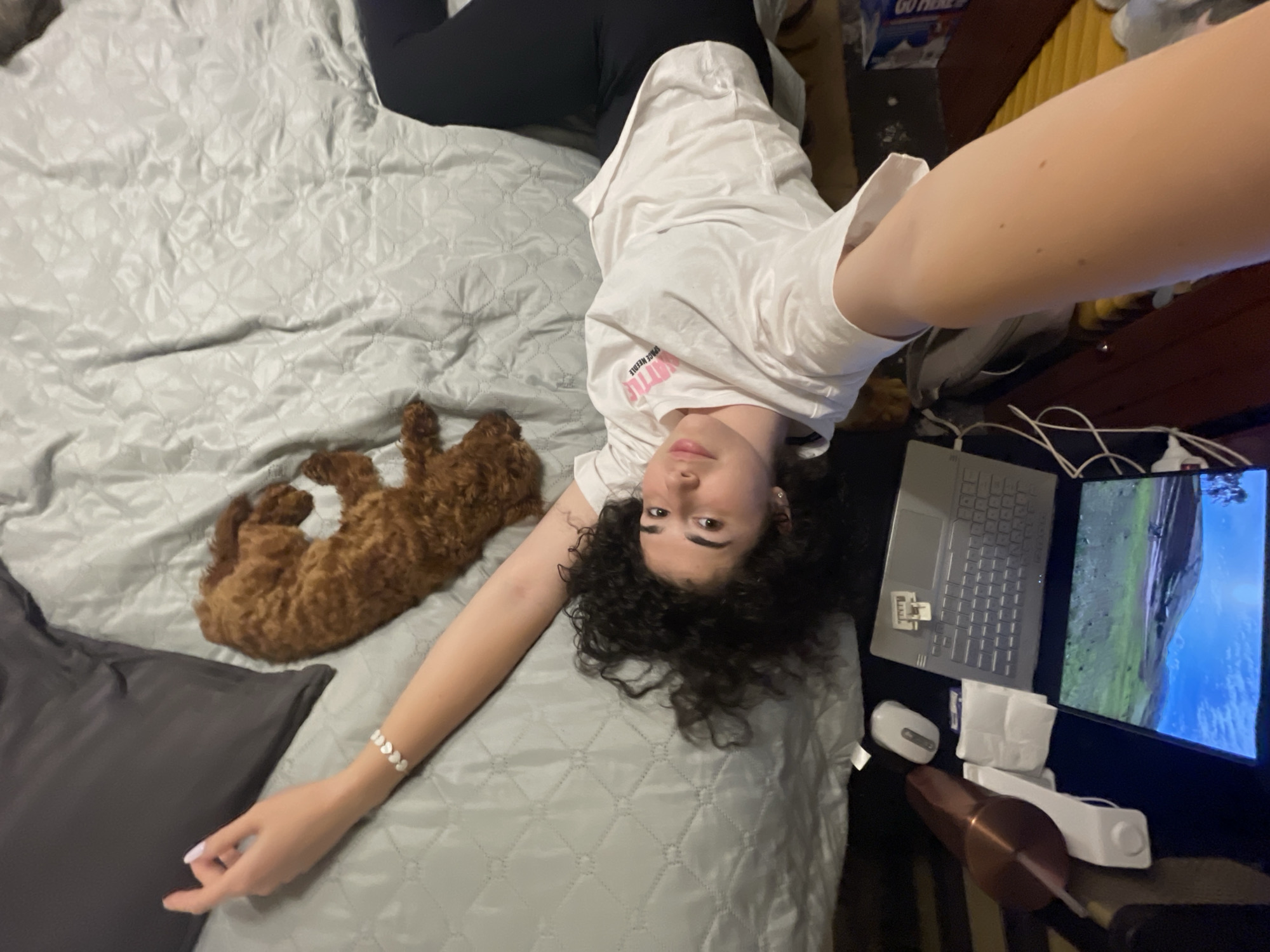 Woman documents quiet afternoon with pets in Sofia apartment