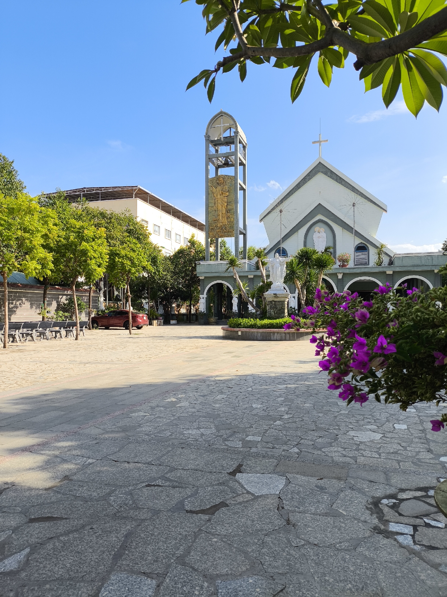 Sunny morning around a Nha Trang church and public walkway