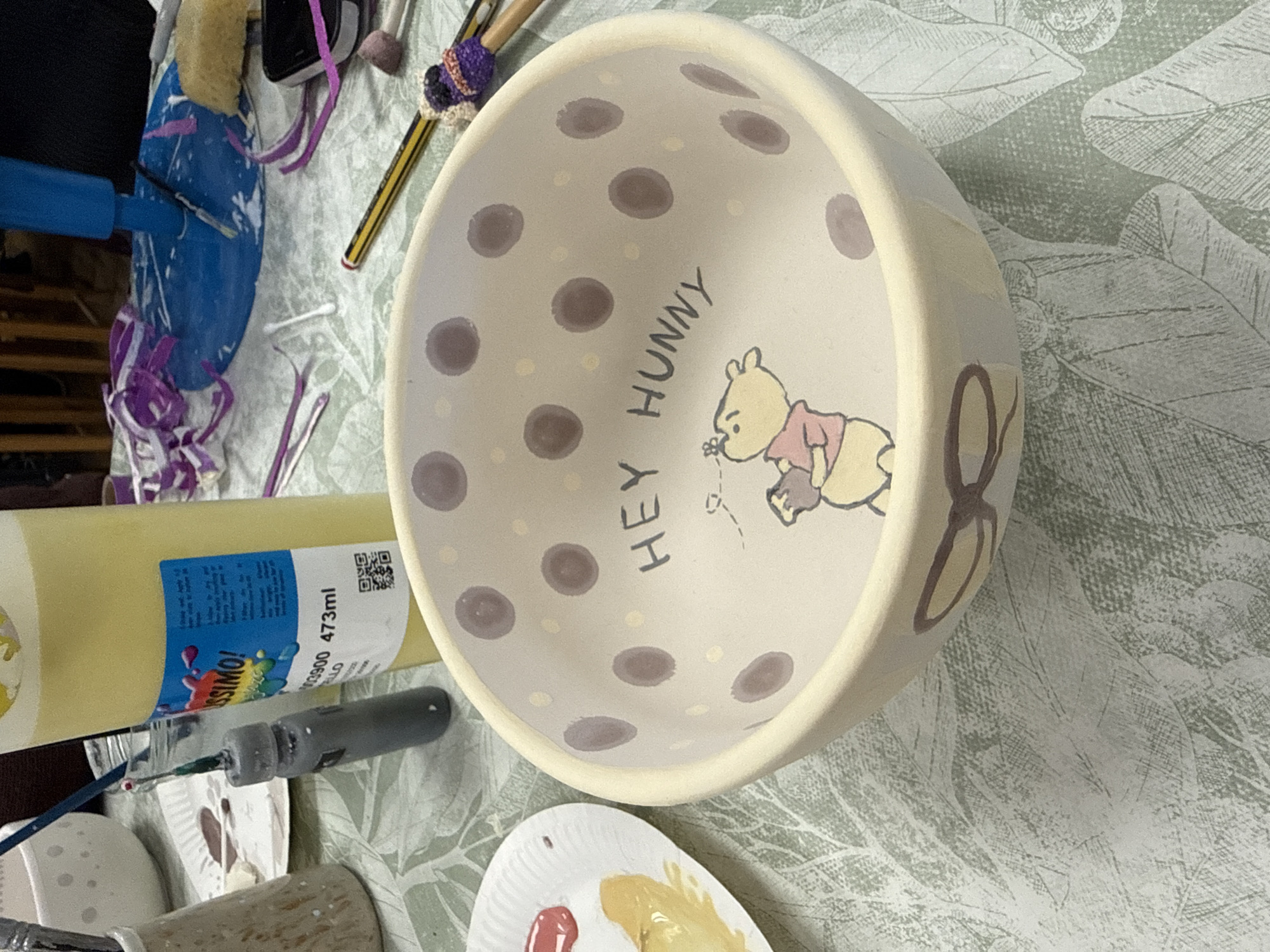 Winnie the Pooh bowl painting session documented in Tunbridge Wells