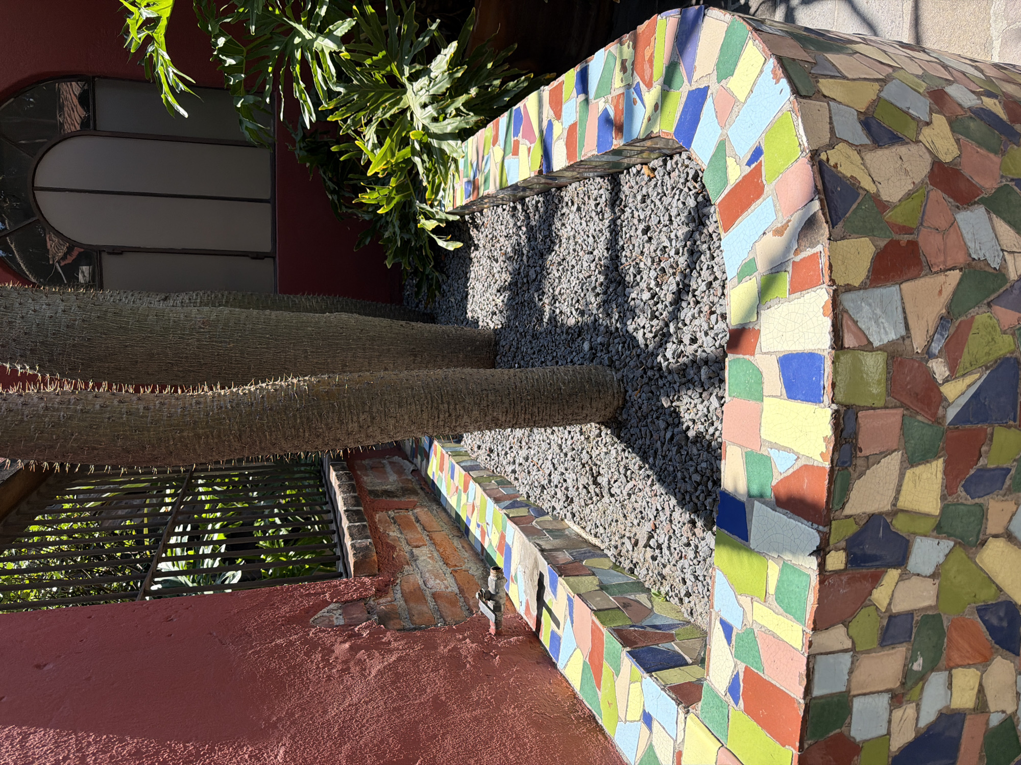 Garden features with mosaics and water displays documented in Puebla
