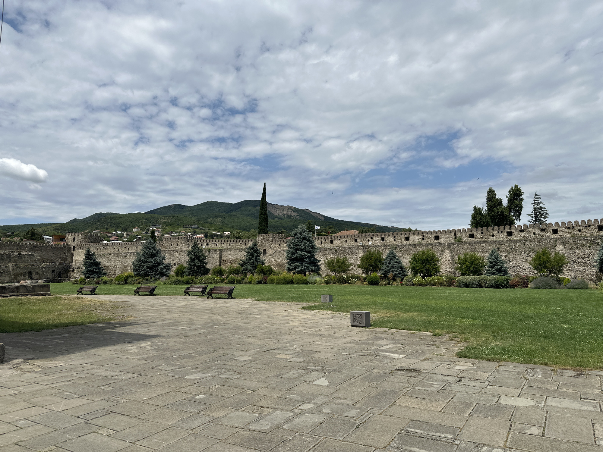 Morning walk through Svetitskhoveli Cathedral's courtyard in Mtskheta