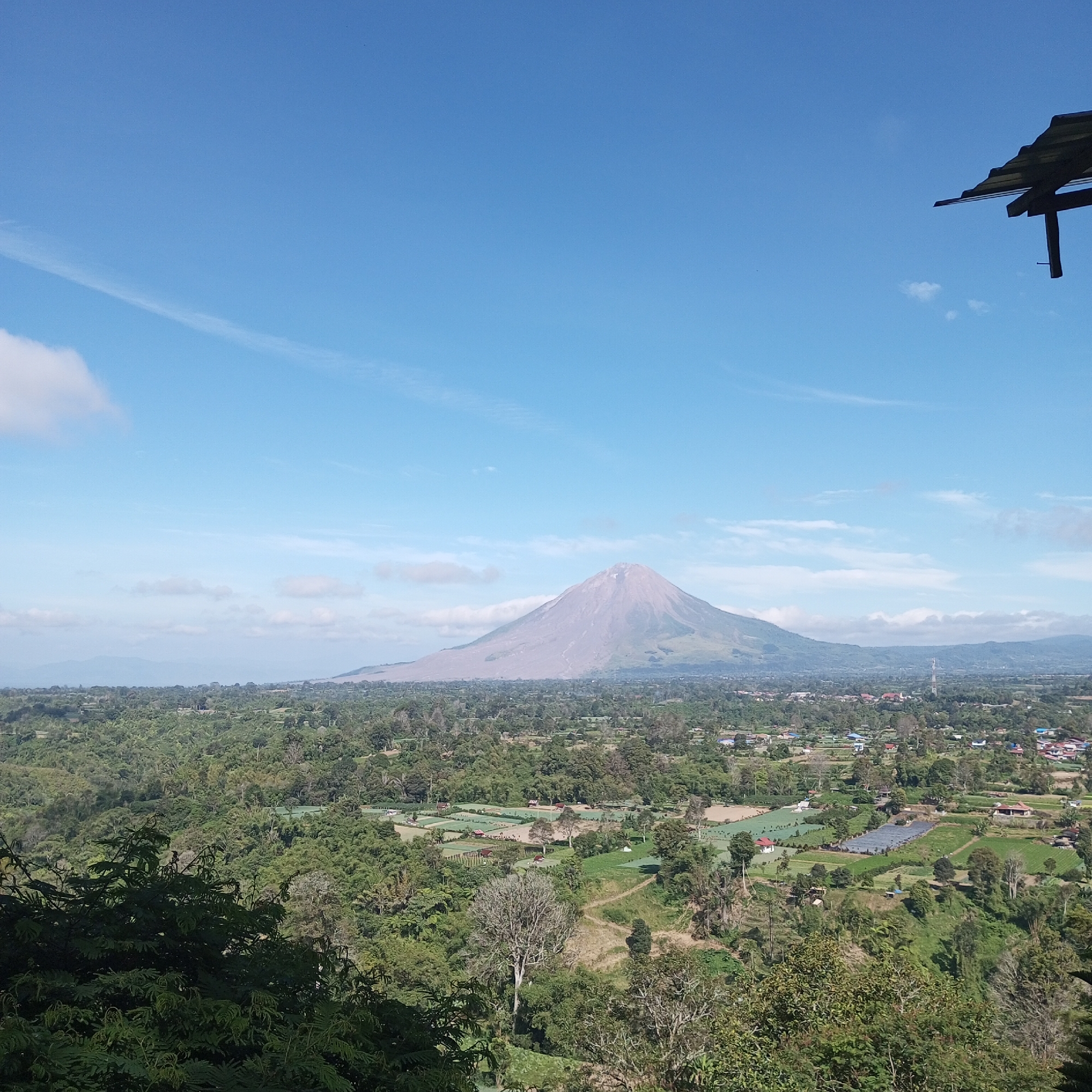 Clear morning views over Berastagi's volcanic valley from Gundaling Hill