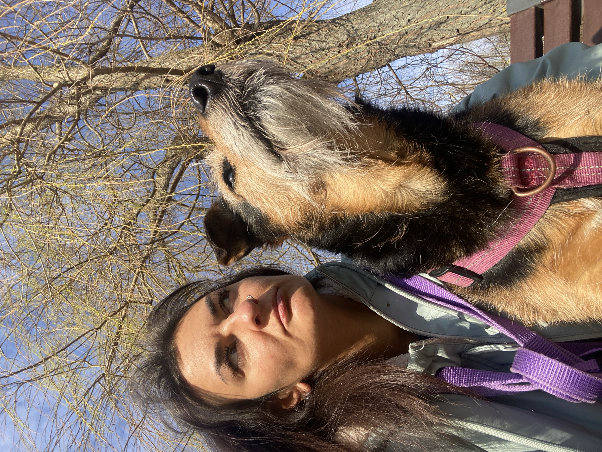 Woman and dog selfie in Moscow park