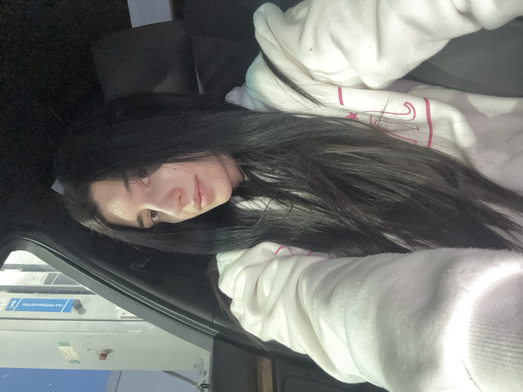 Woman rests in car at Sofia gas station