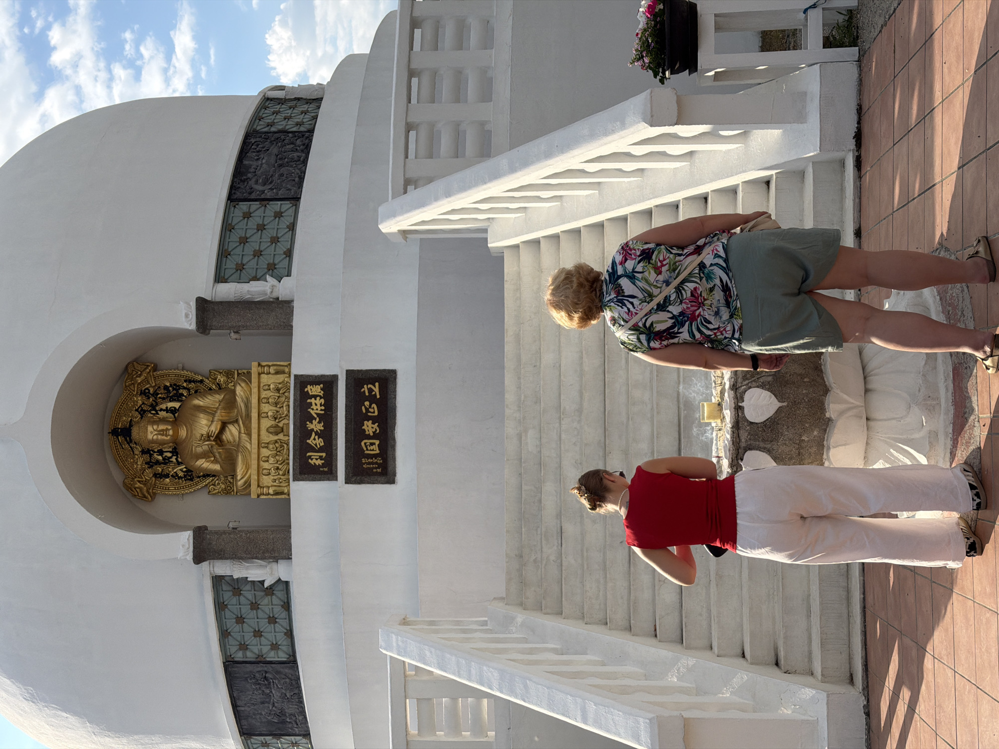 Vienna's Peace Pagoda and park wildlife on a summer afternoon