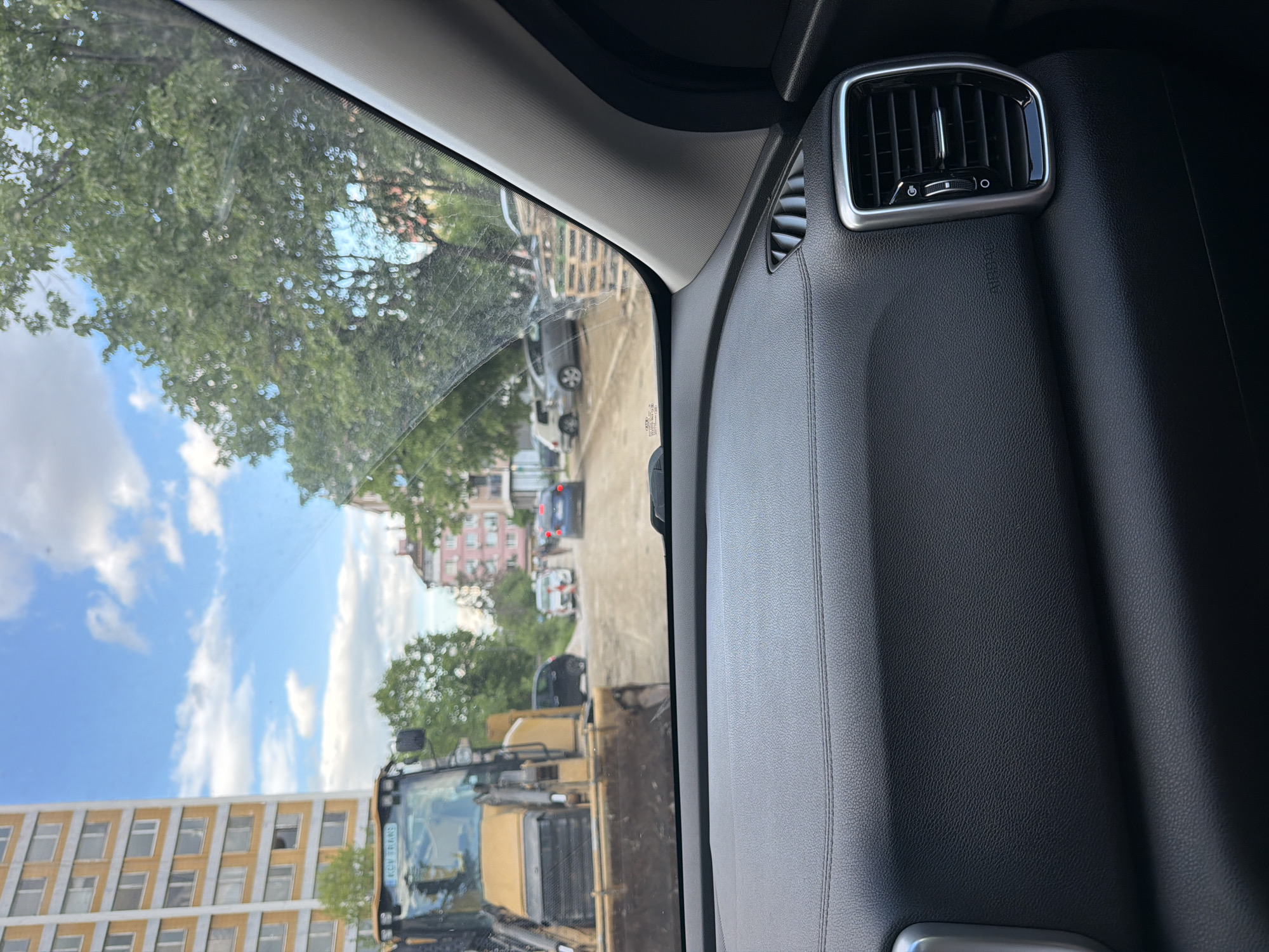 Street view captured from car window in Sofia