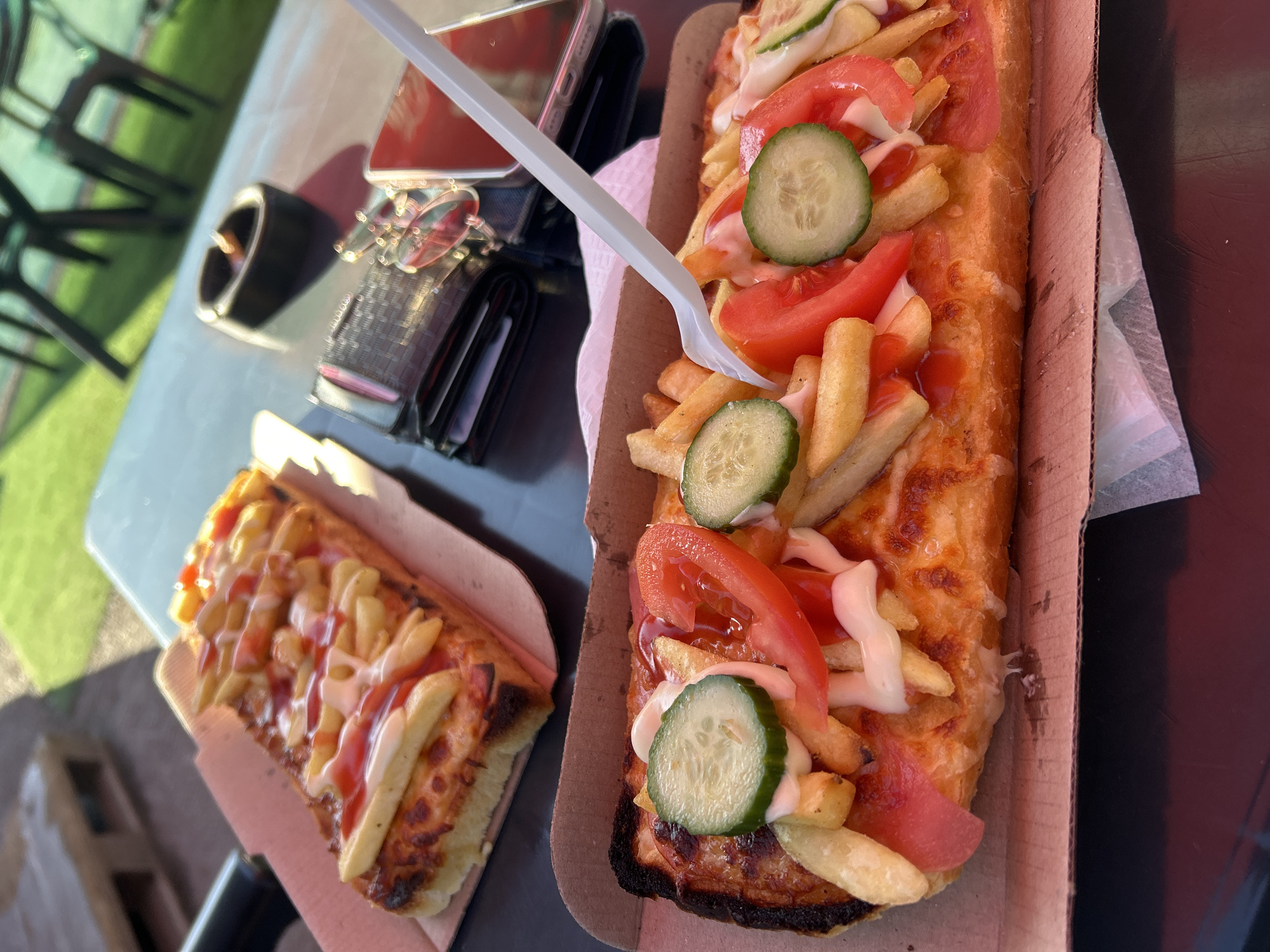 French fry-topped sandwiches photographed in Dimitrovgrad, Bulgaria