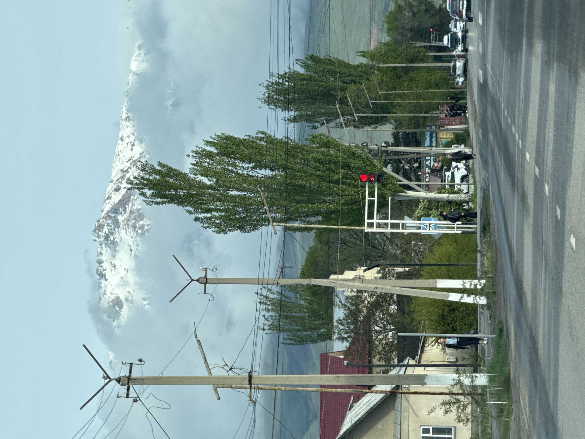 Overcast street scene documented in Karakol City, Kyrgyzstan