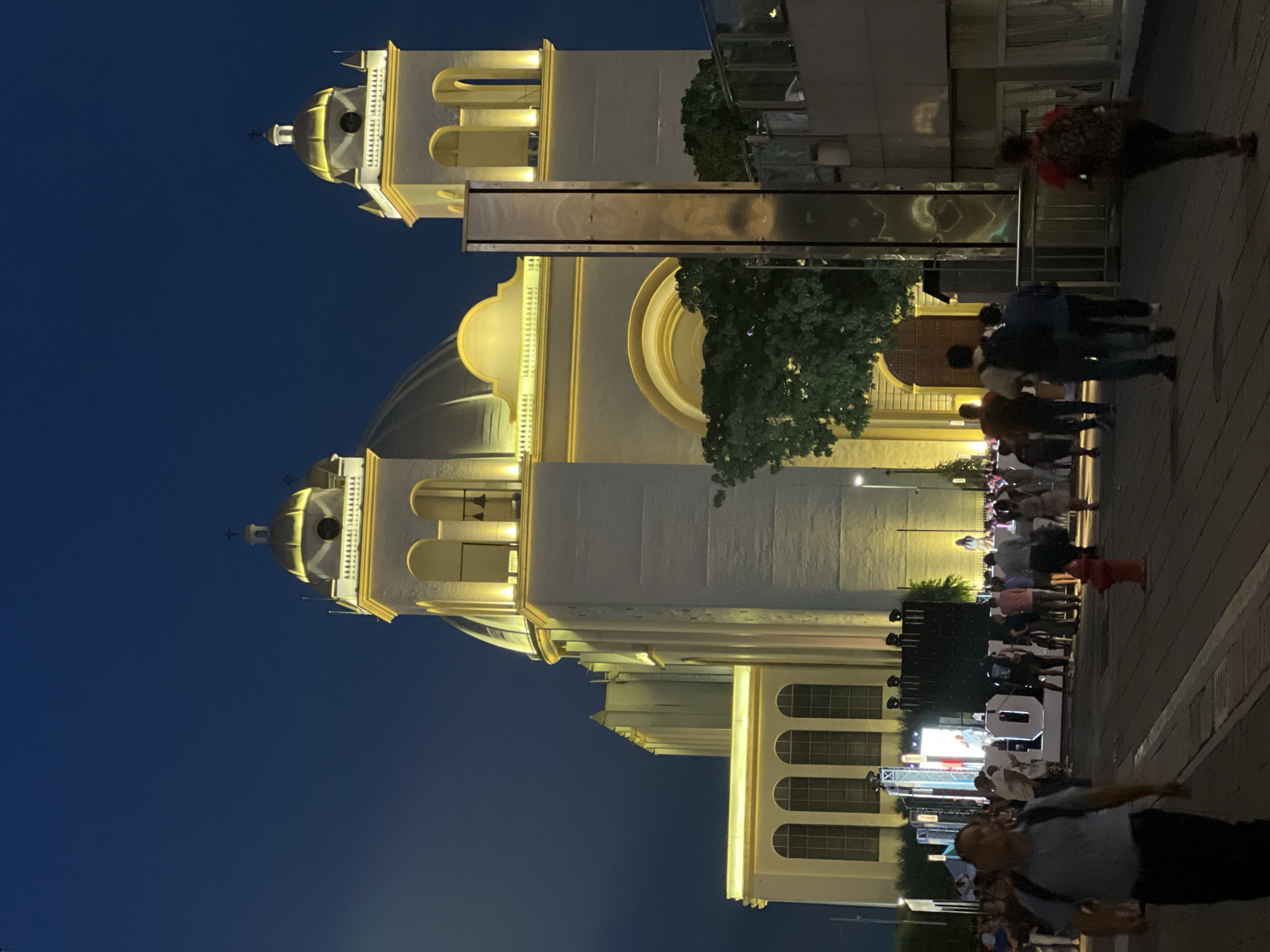 Full moon and cathedral illuminate late night in San Salvador