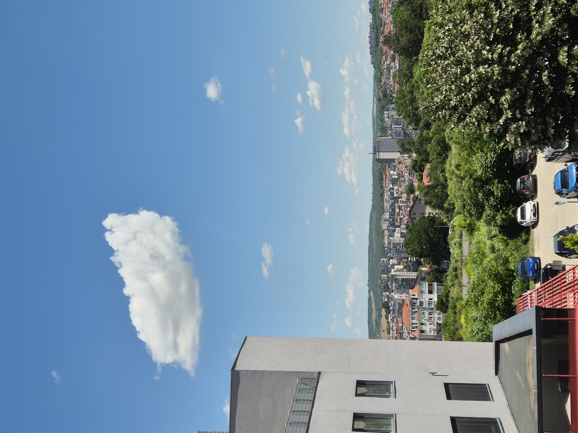 Mixed morning moments: medical selfie, food, city views, chocolate
