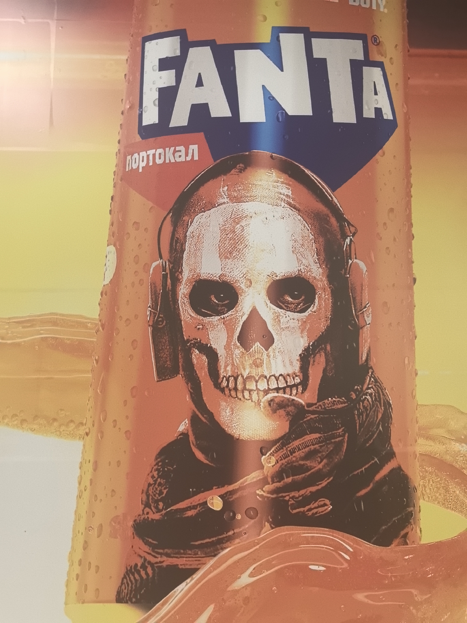 Call of Duty Ghost character appears on Fanta can in Sofia