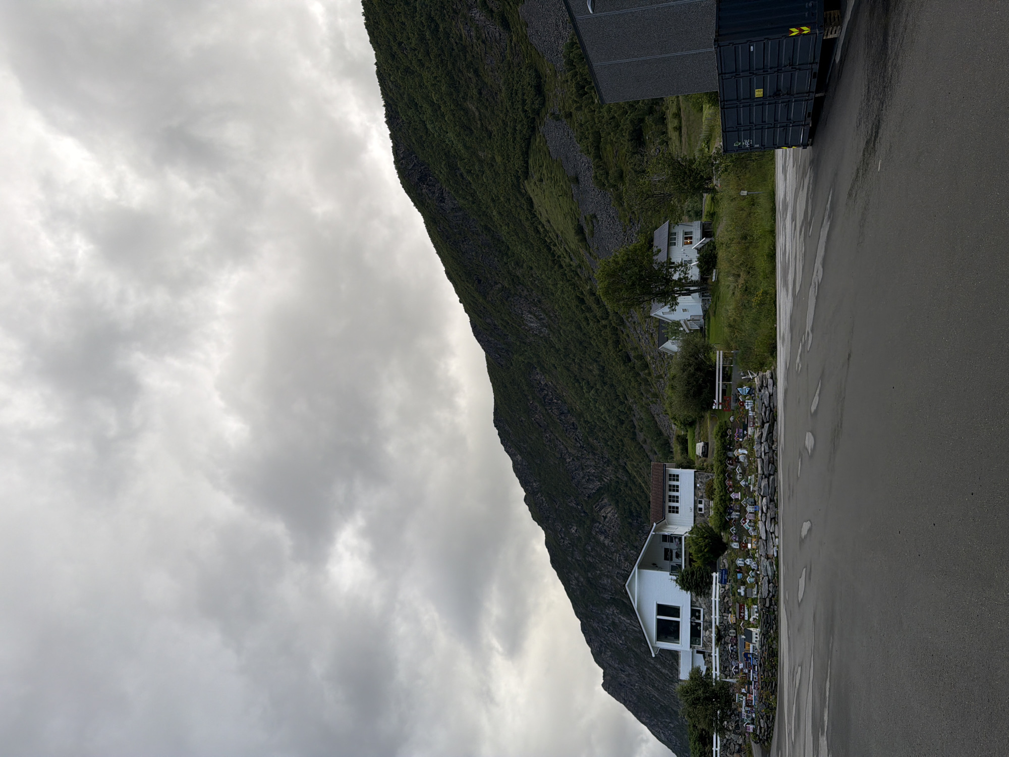 Harstad waterfront and fjord on a cloudy summer morning