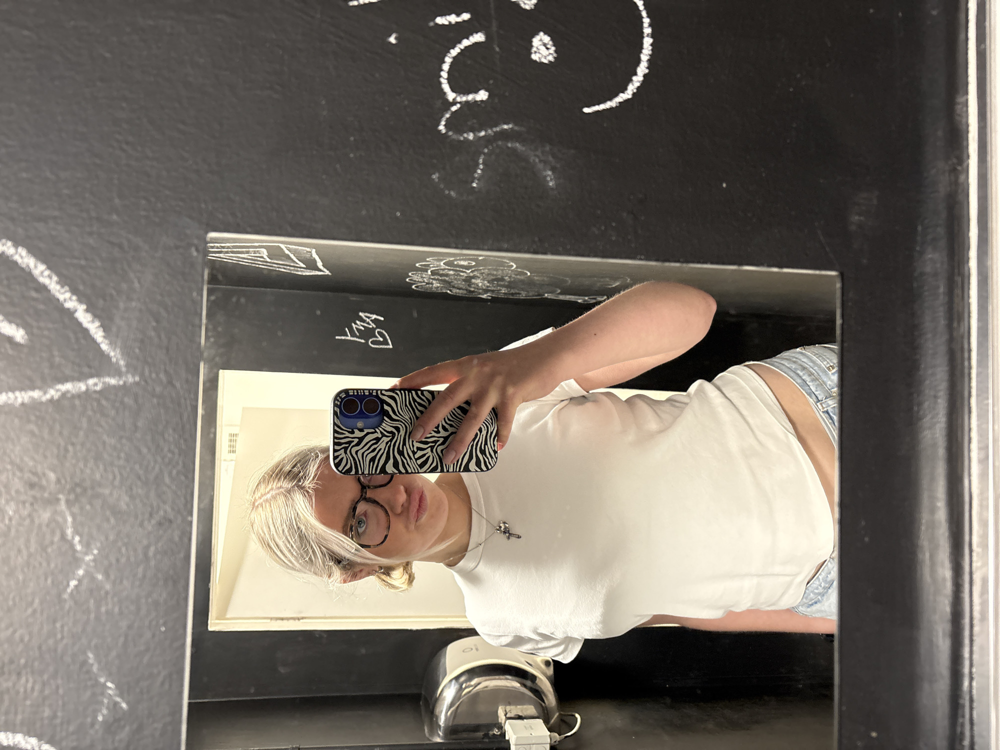 Person Takes Mirror Selfie in Manchester Bathroom