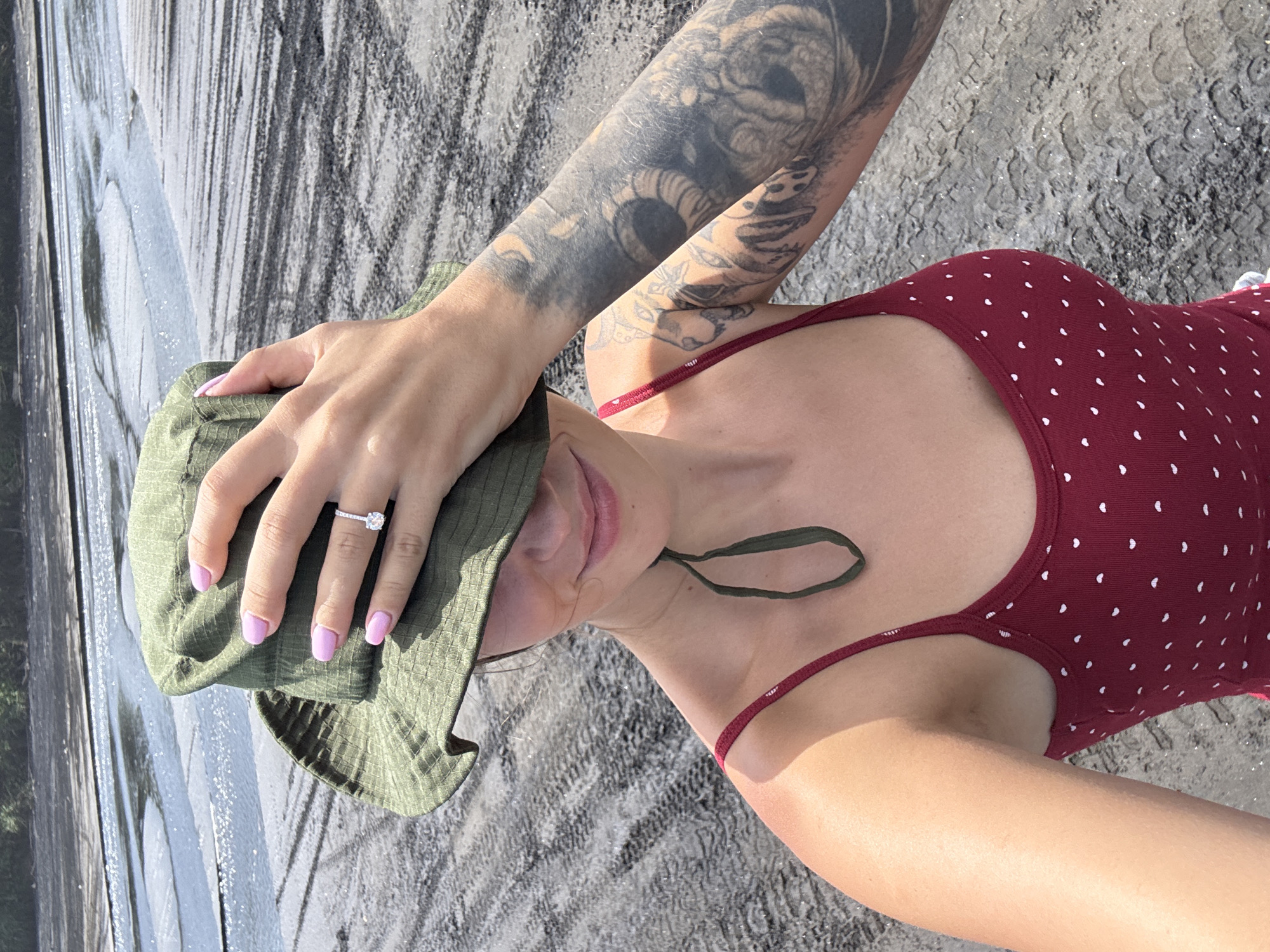 Woman in polka-dot swimsuit photographed outdoors in Kerambitan