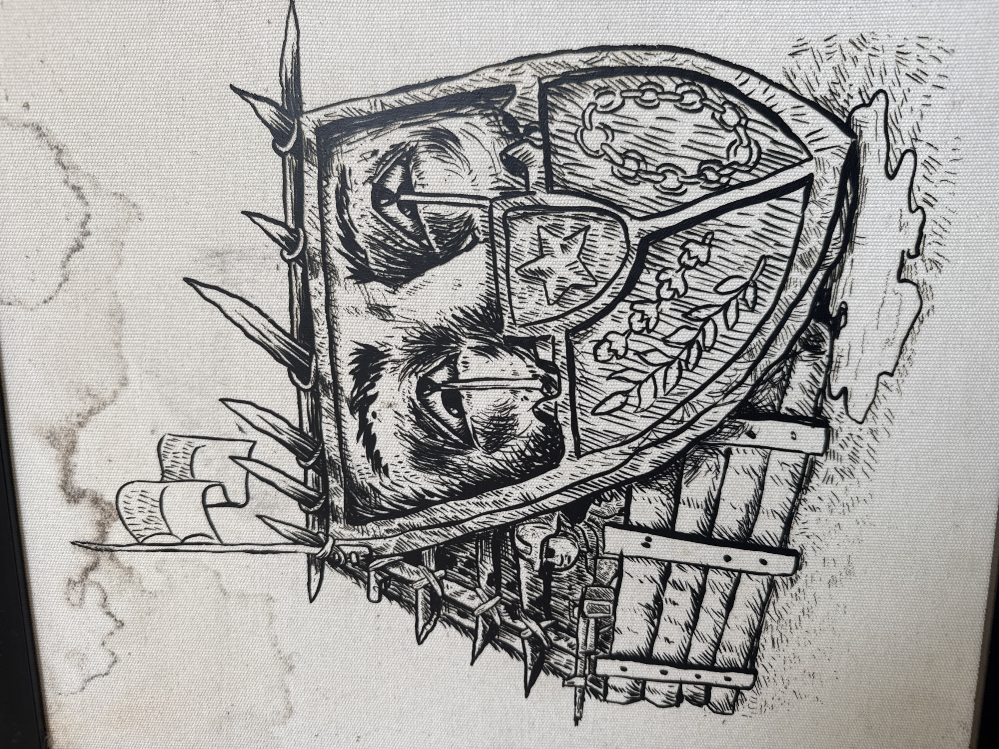 Framed ink illustrations from a Banda Aceh collection or exhibition