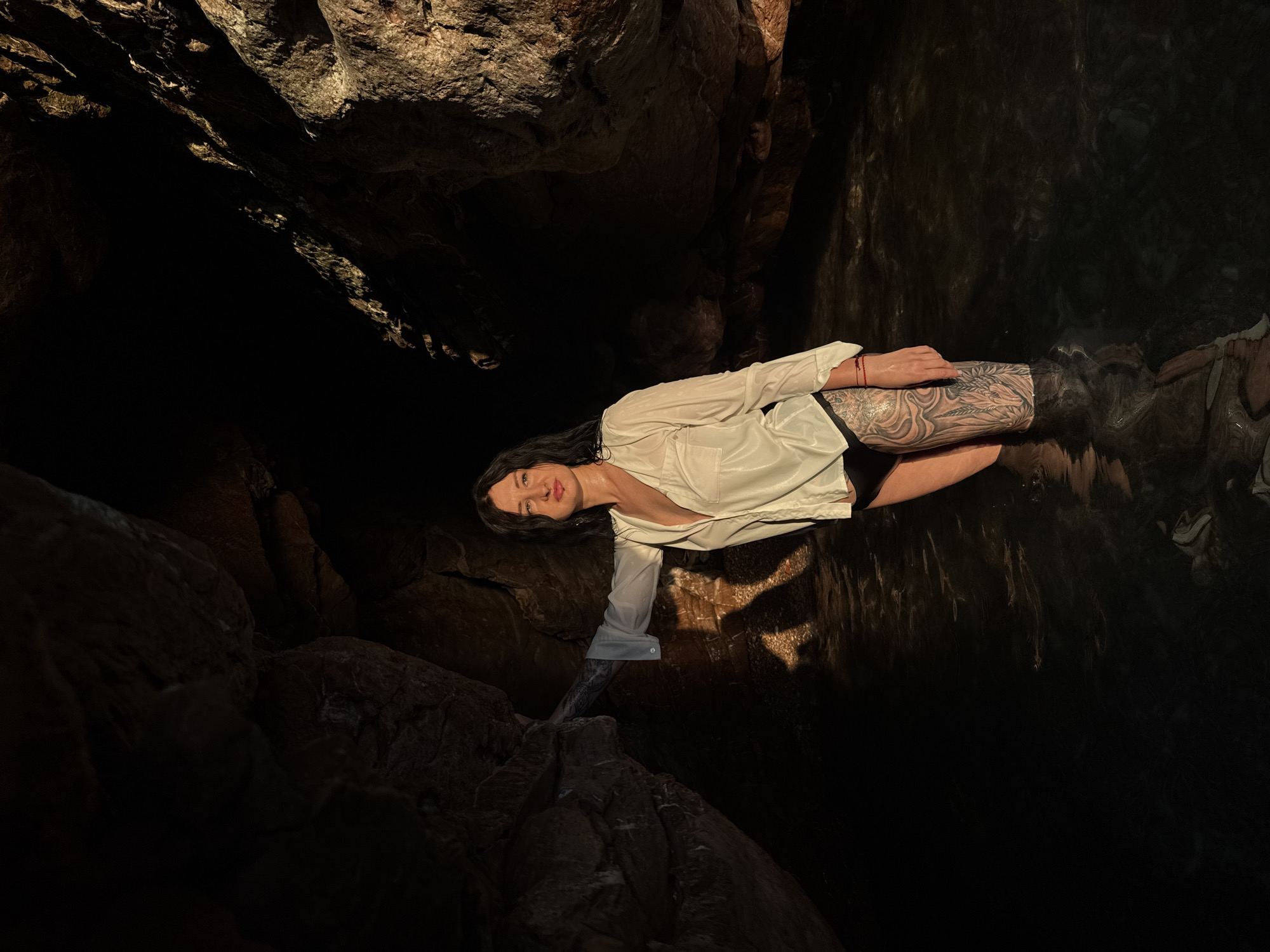 Sunset wading and cave exploration along the Sveti Stefan shoreline