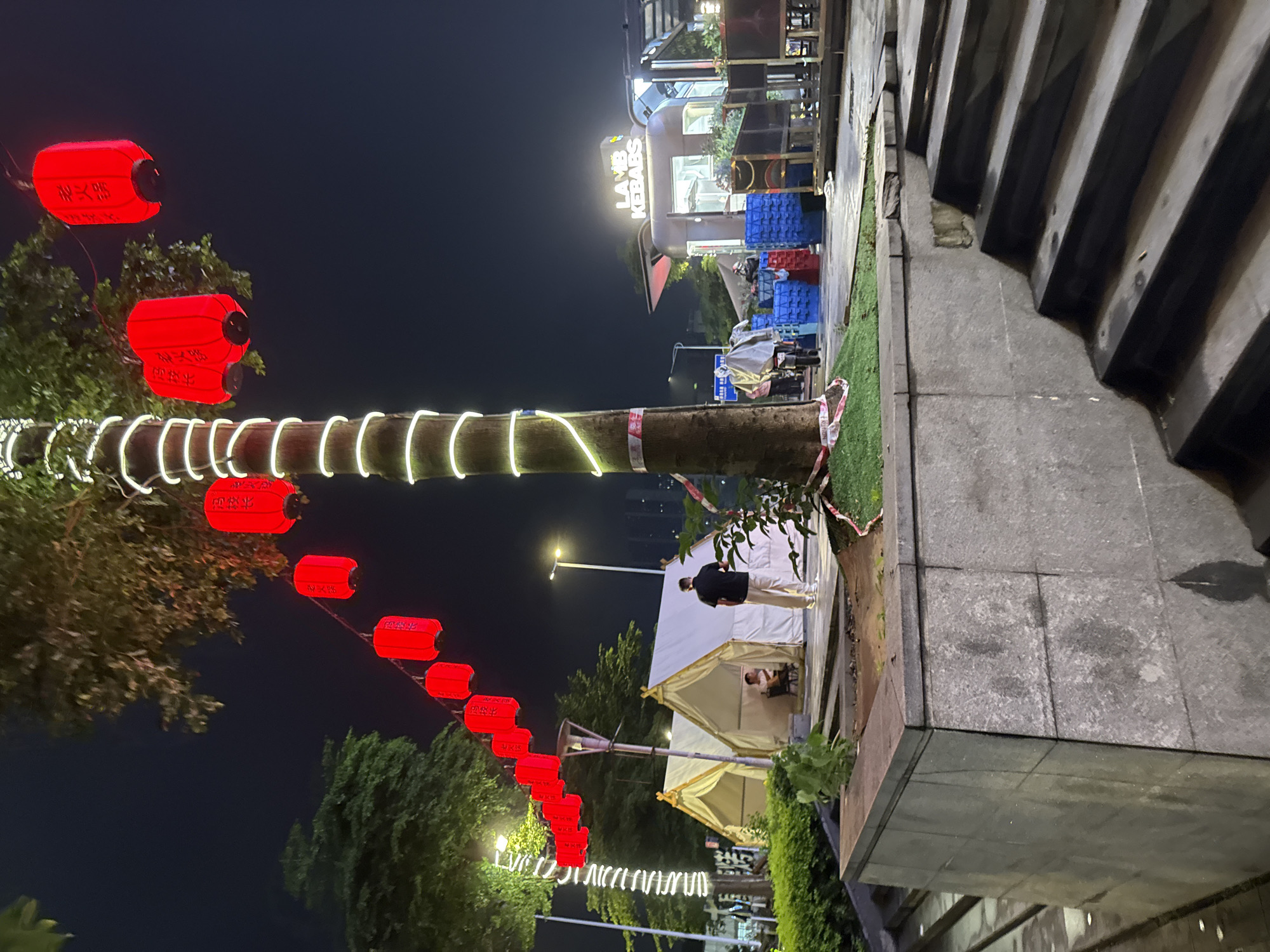 Haizhu District at night: skyscrapers, wet streets, and neon