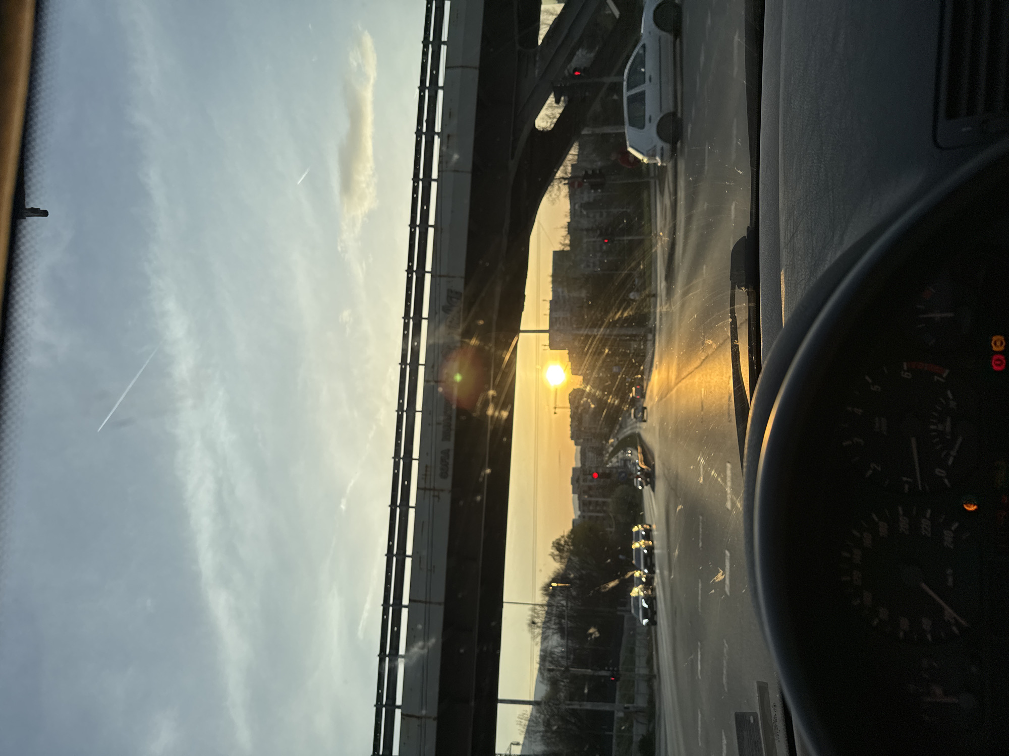 Evening traffic observed during sunset in Sofia, Bulgaria