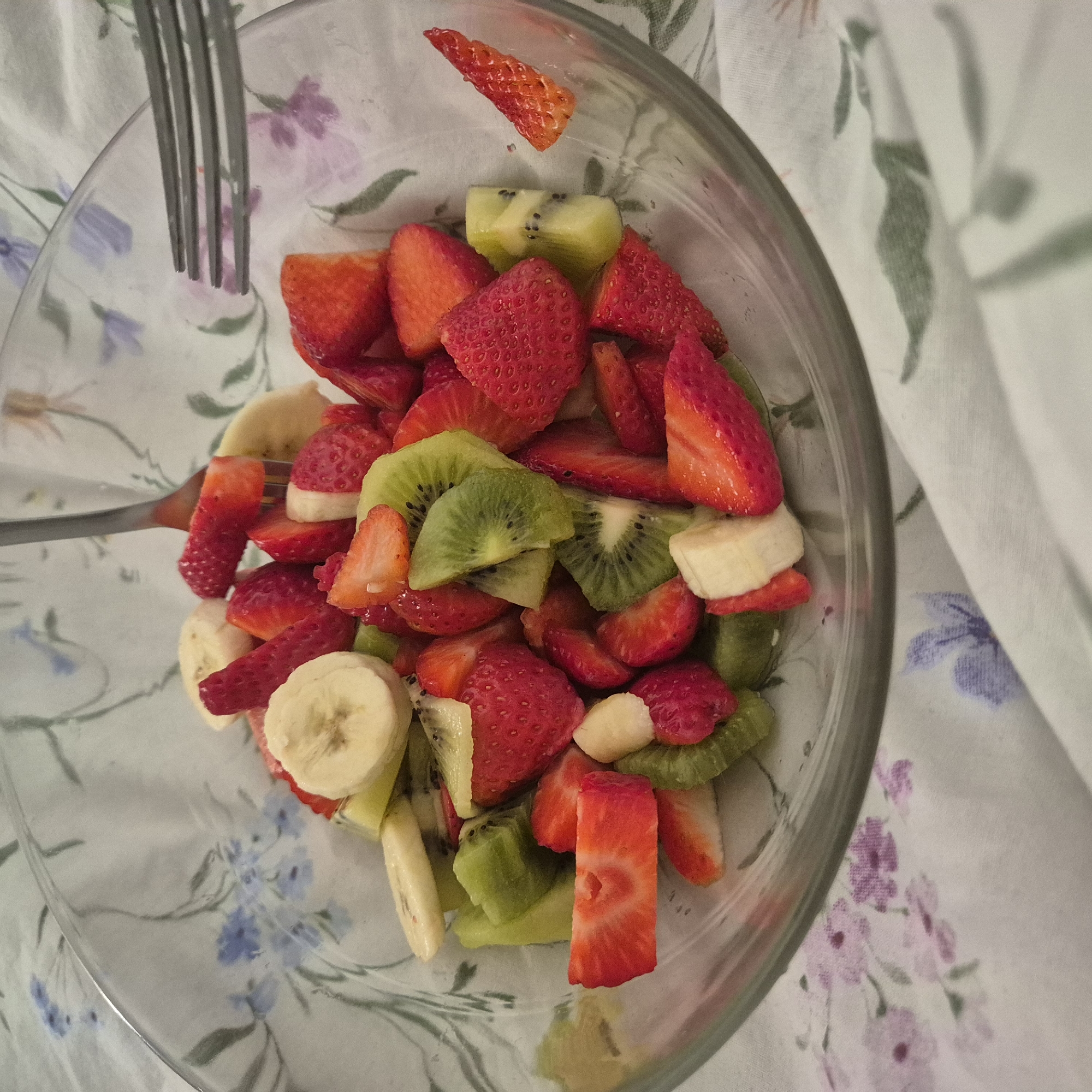 Colorful fruit salad photographed during morning meal in Strasbourg