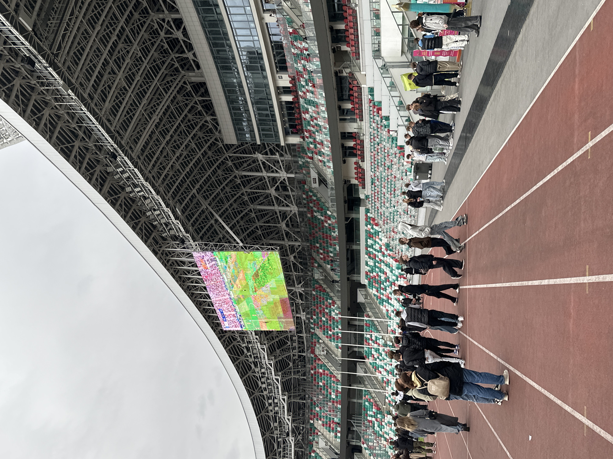 Stadium crowd watches soccer broadcast at Dinamo Stadium Minsk