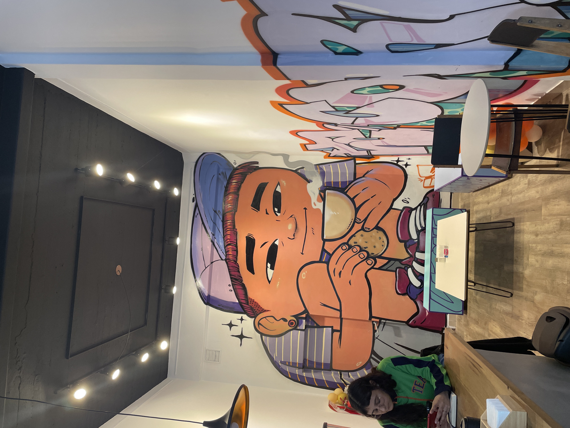 Buenos Aires cafe visit documented with latte art, mural
