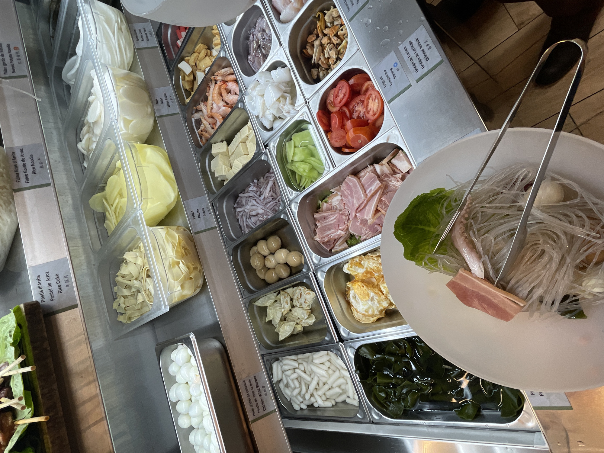 Self-service food station photographed in Barcelona