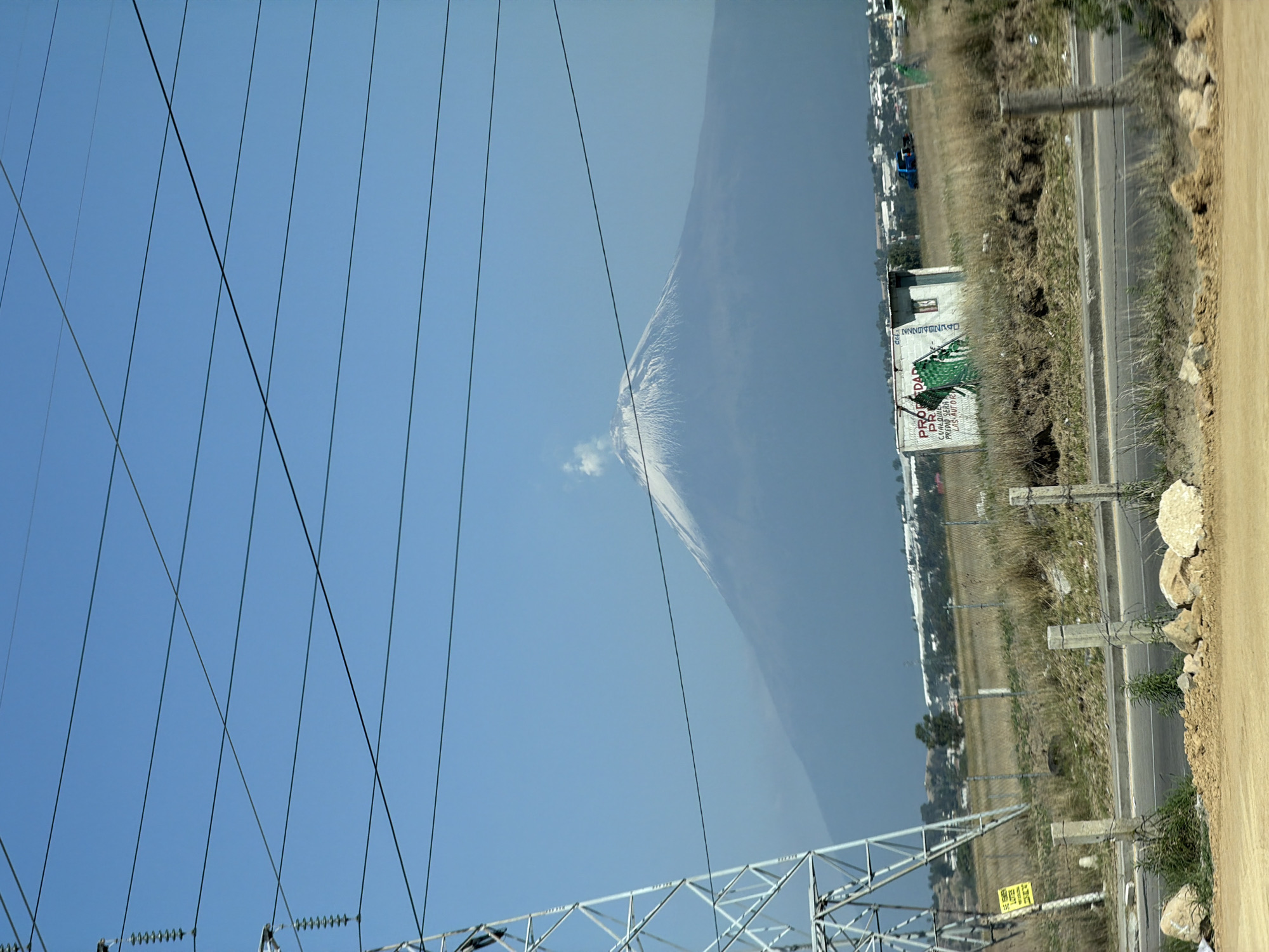 Popocatépetl volcano viewed from San Andrés Cholula under clear skies