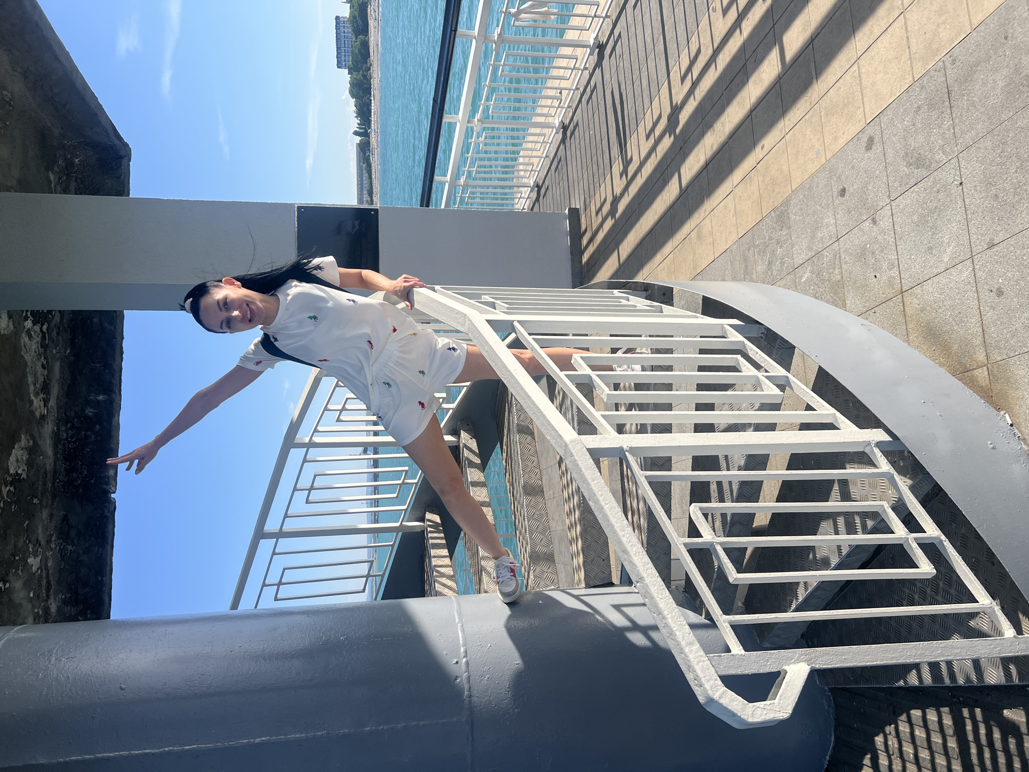 Tourist documents afternoon at Burgas seaside pier and beach
