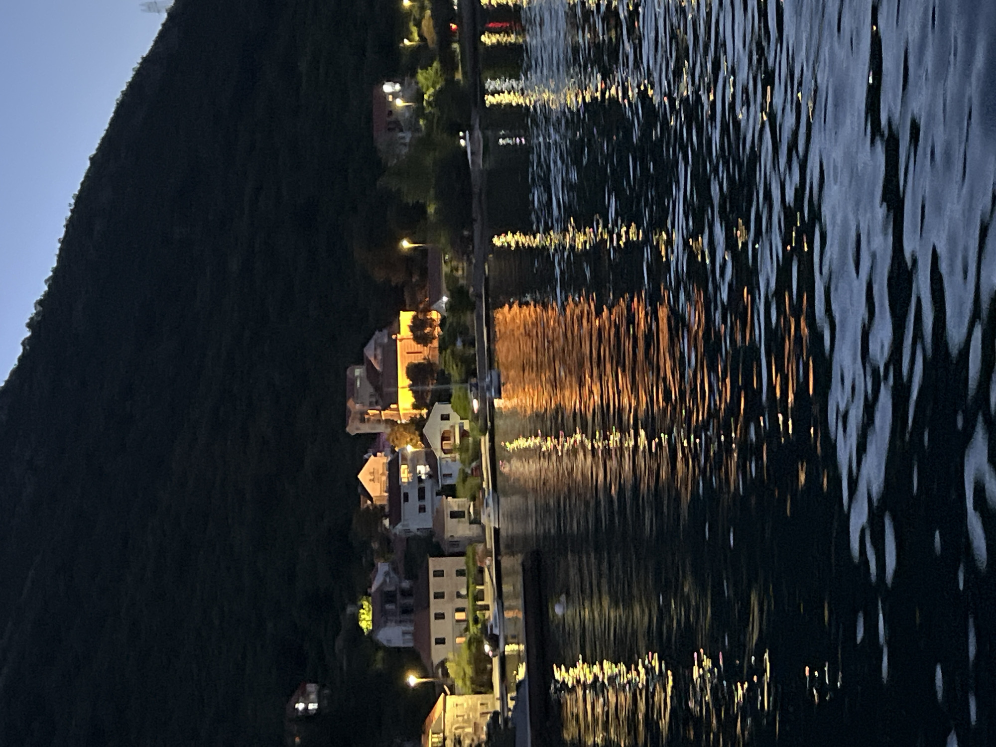 Dusk falls over a quiet Montenegrin bay village