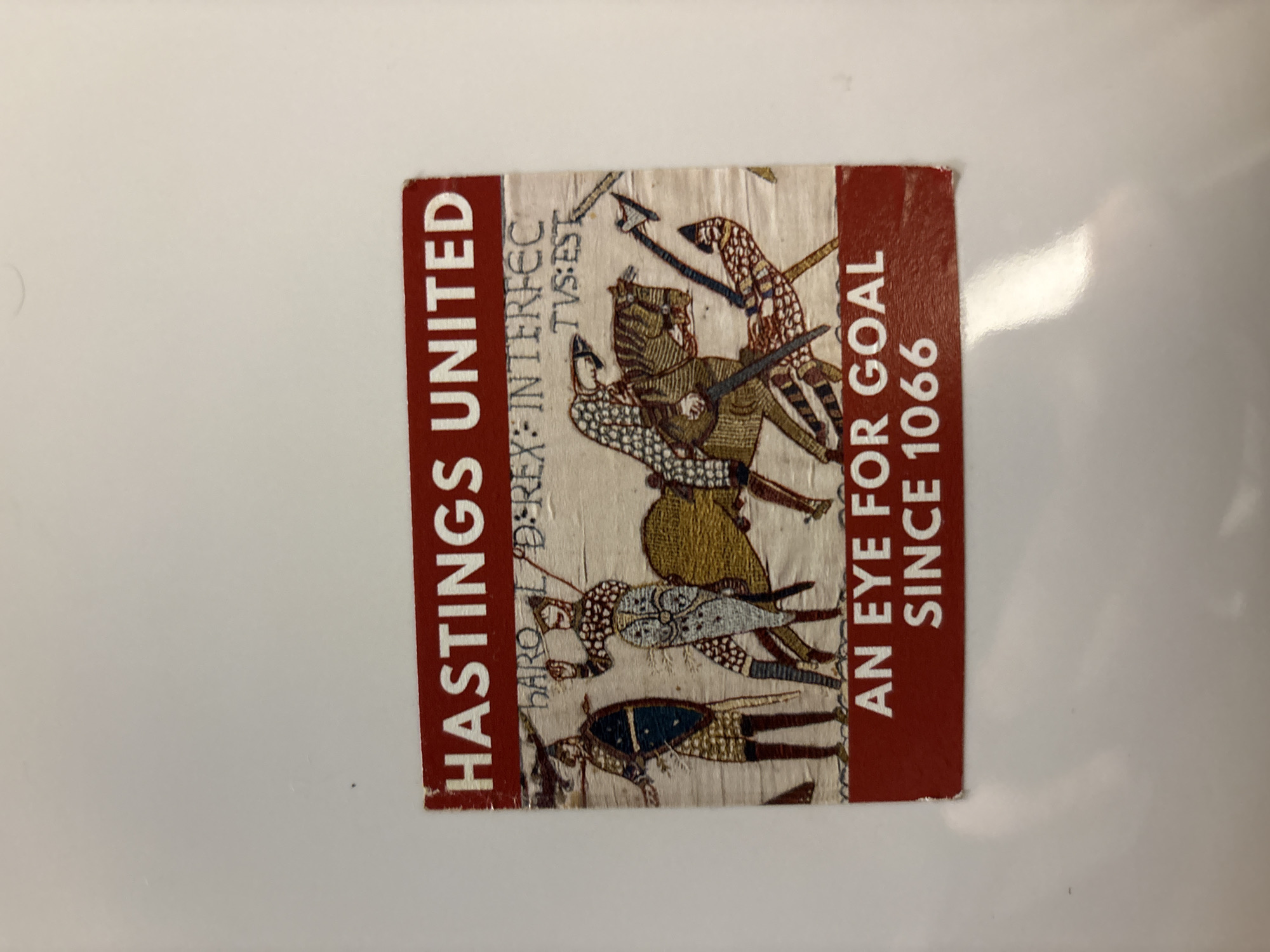 Hastings United football sticker spotted featuring Bayeux Tapestry design