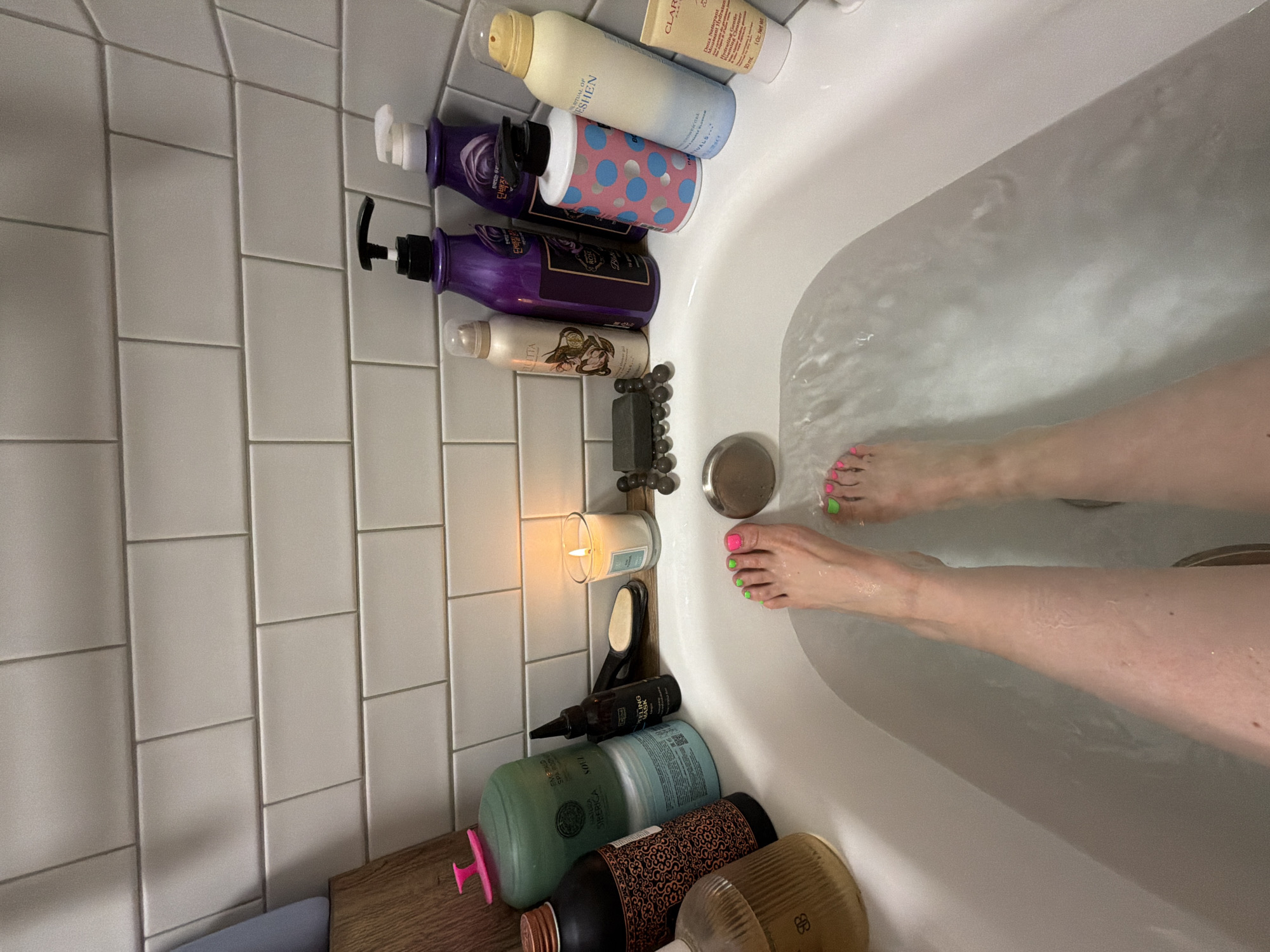 Evening bath time with colorful nail polish in Belarus