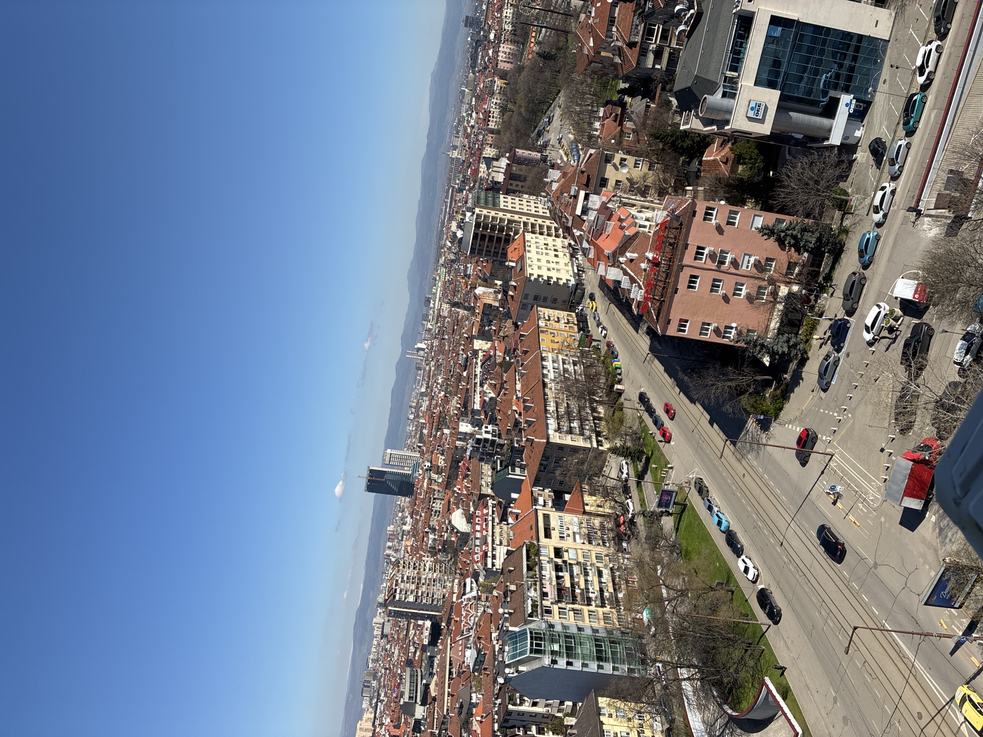 Clear aerial view captured of Sofia's red-roofed cityscape