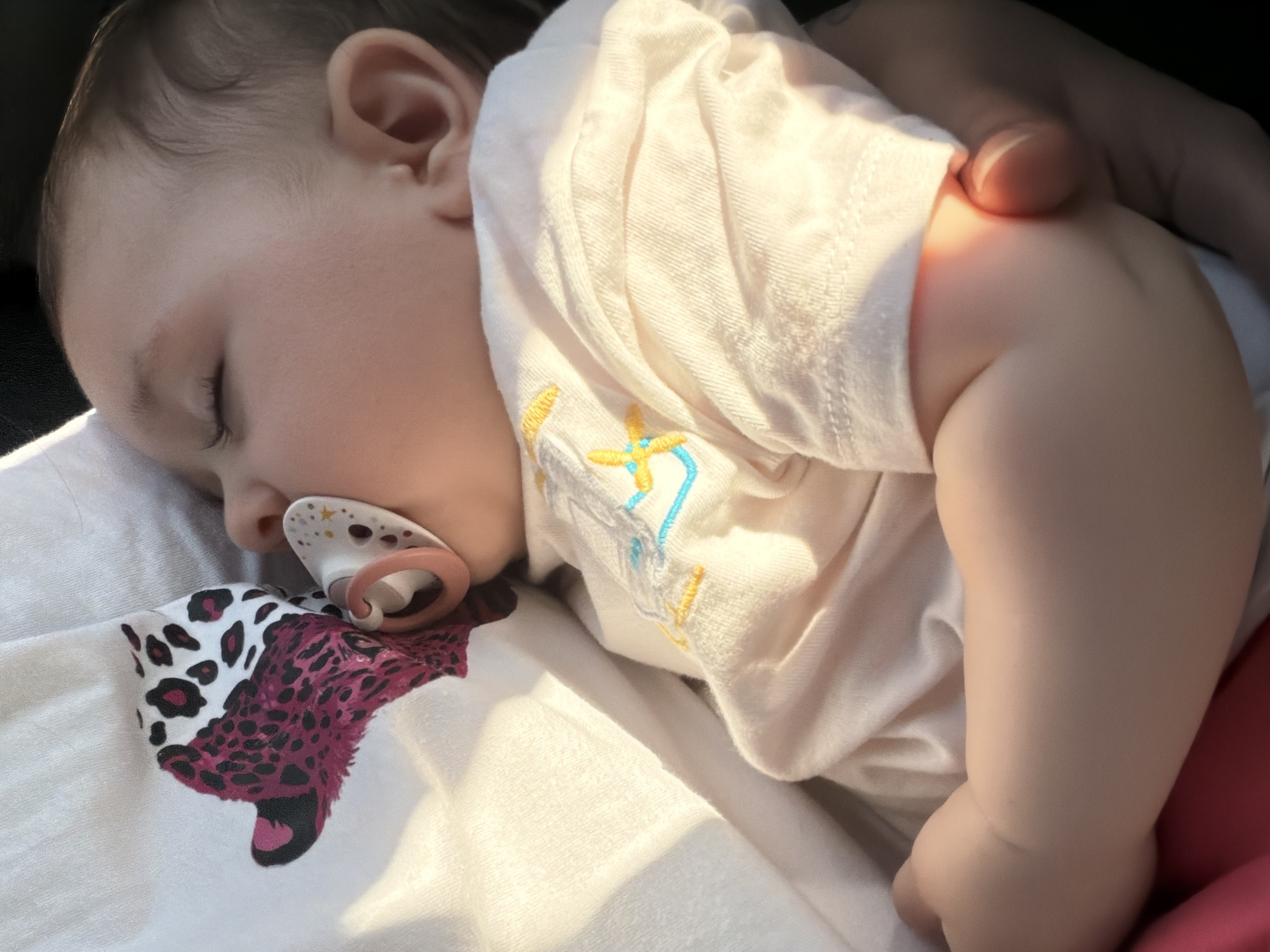 Car journey with sleeping infant documented in Lyubimets, Bulgaria