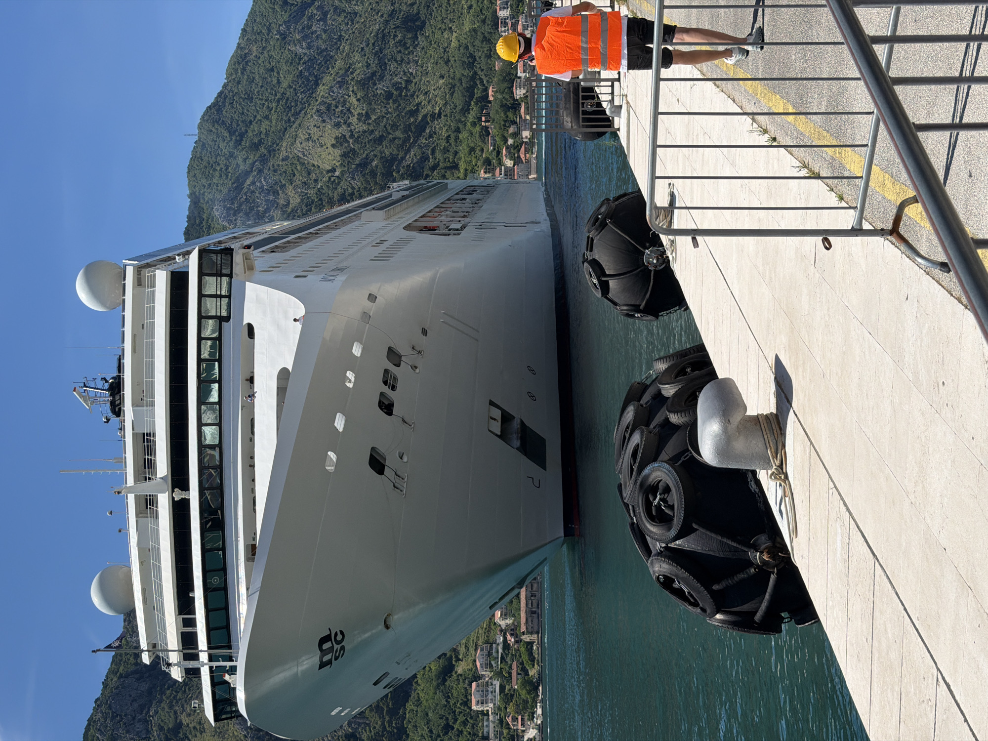 Cruise ship arrival and docking in Kotor Bay