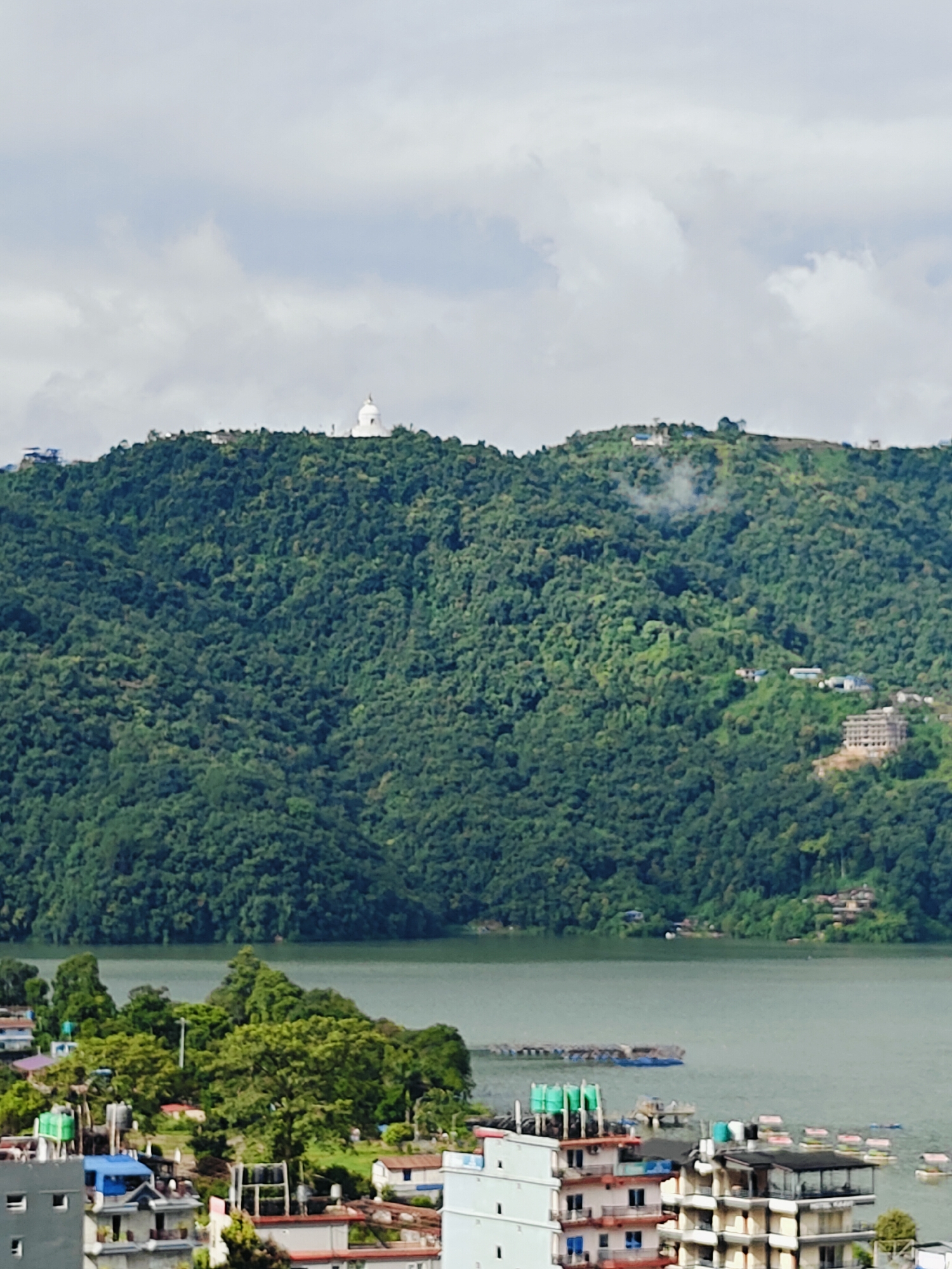 Elevated views over Phewa Lake and Pokhara's mountain-backed waterfront