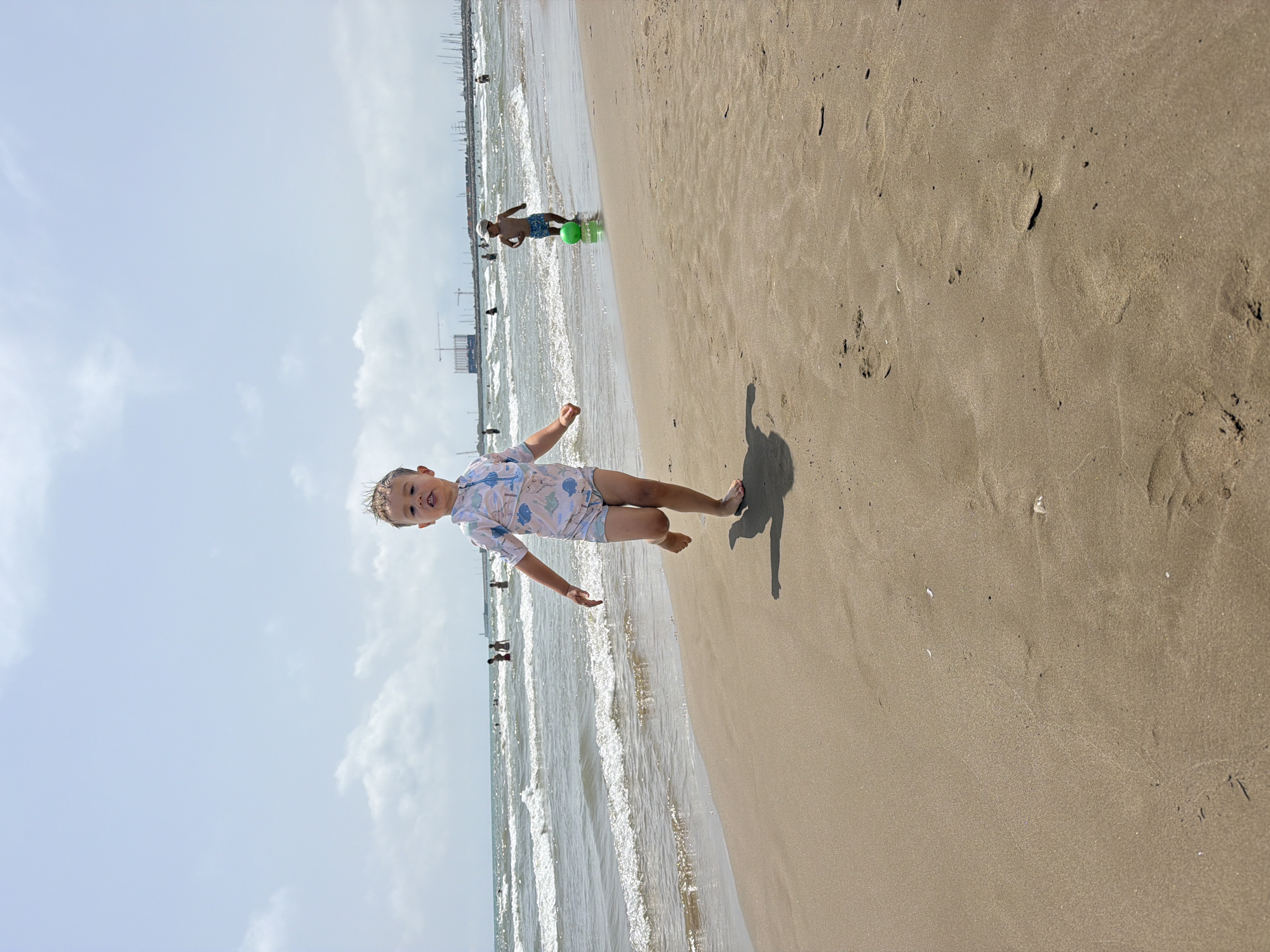A lively morning at the beach with the whole crew