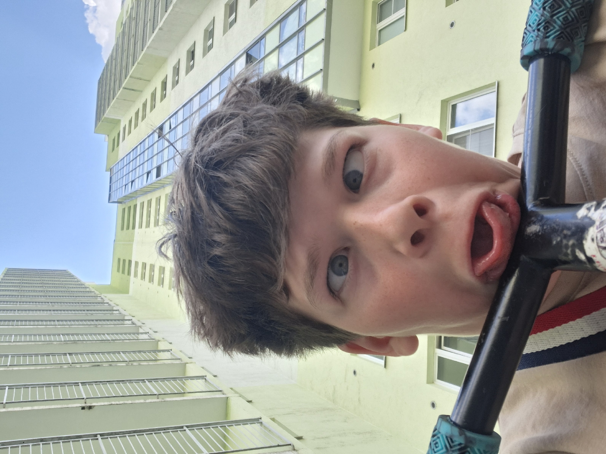 Young person's playful morning exploration documented in Saint Petersburg