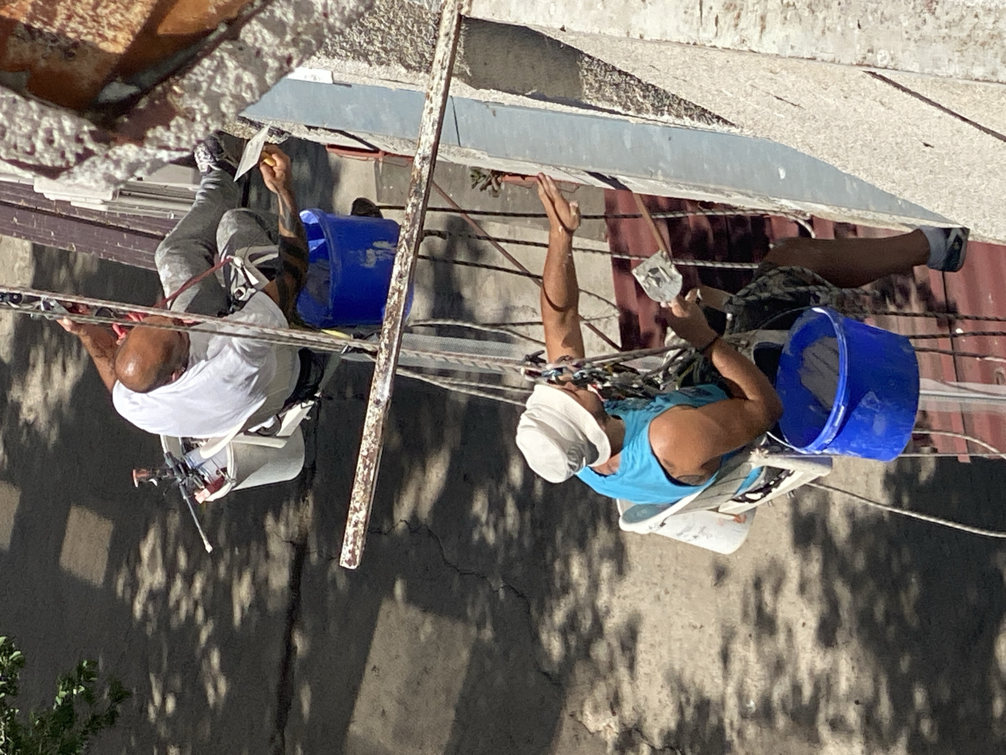 Rope-access crew works Pleven building facade