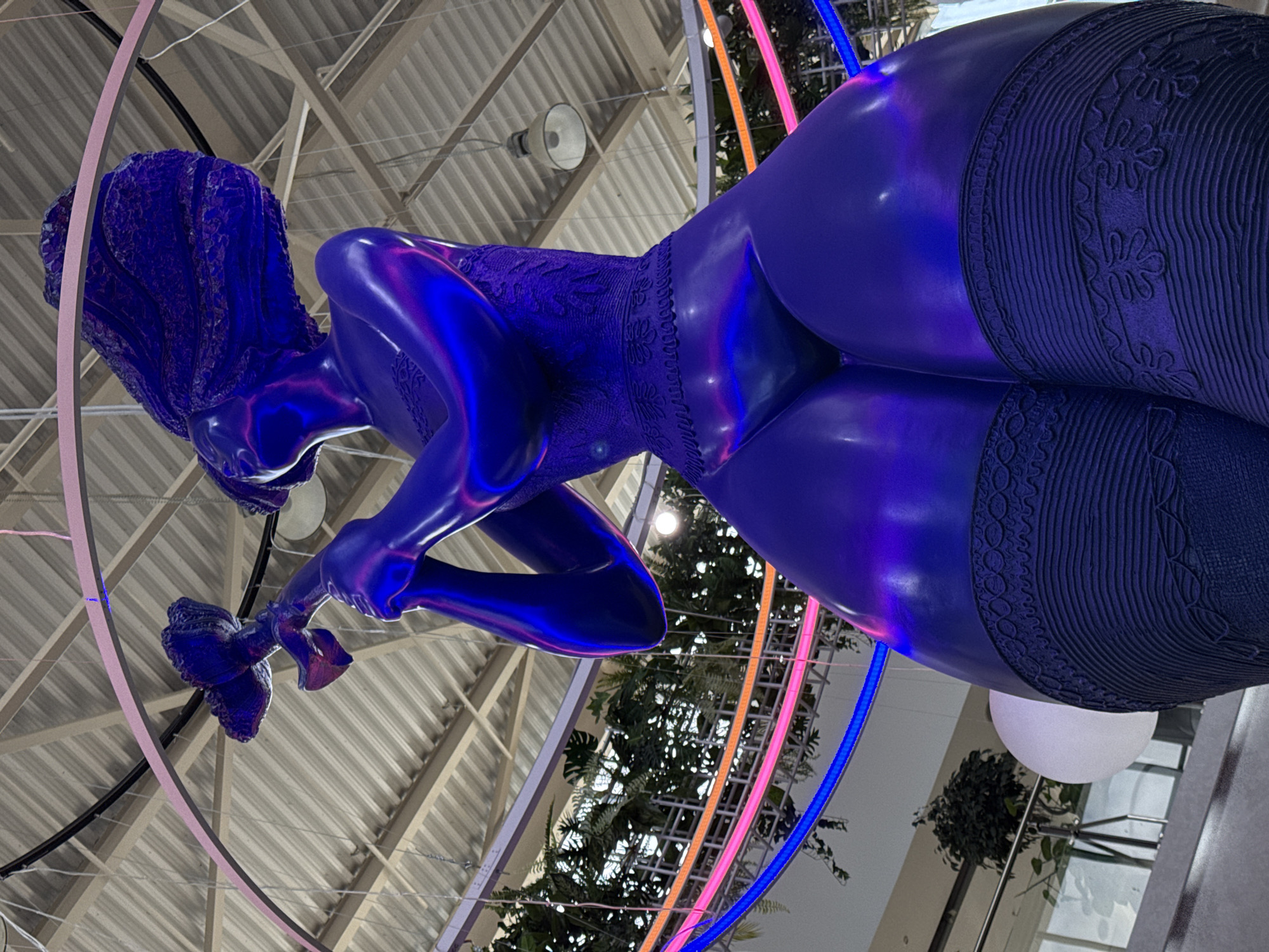 Blue reclining woman sculpture displayed in Nizhny Novgorod mall