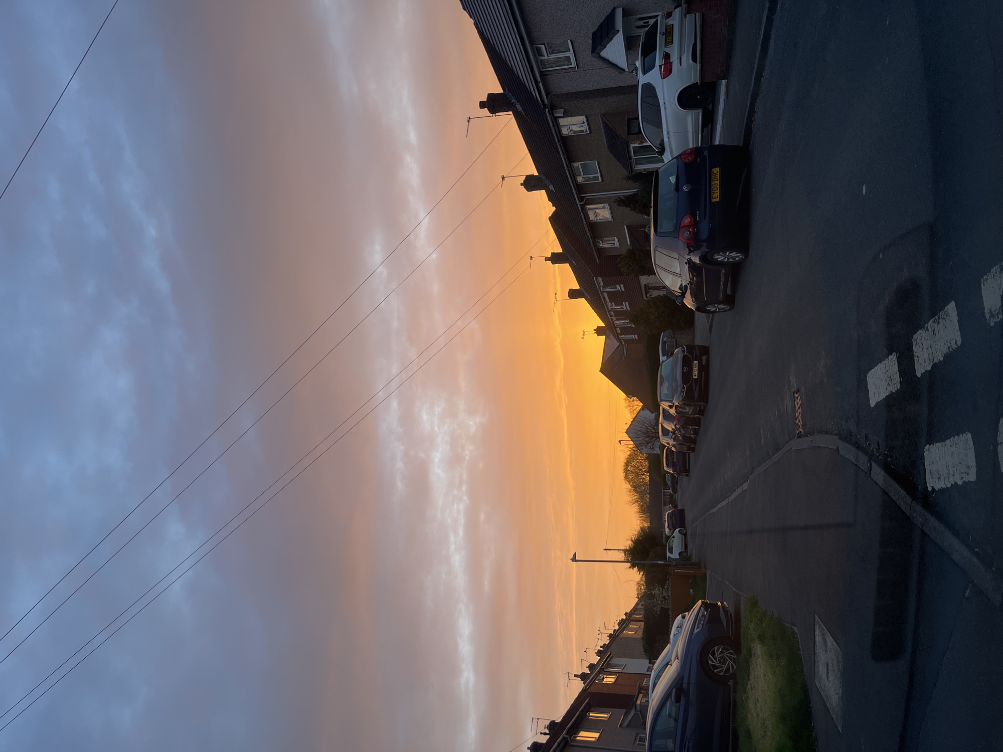 Sunset illuminates residential street in Royal Leamington Spa