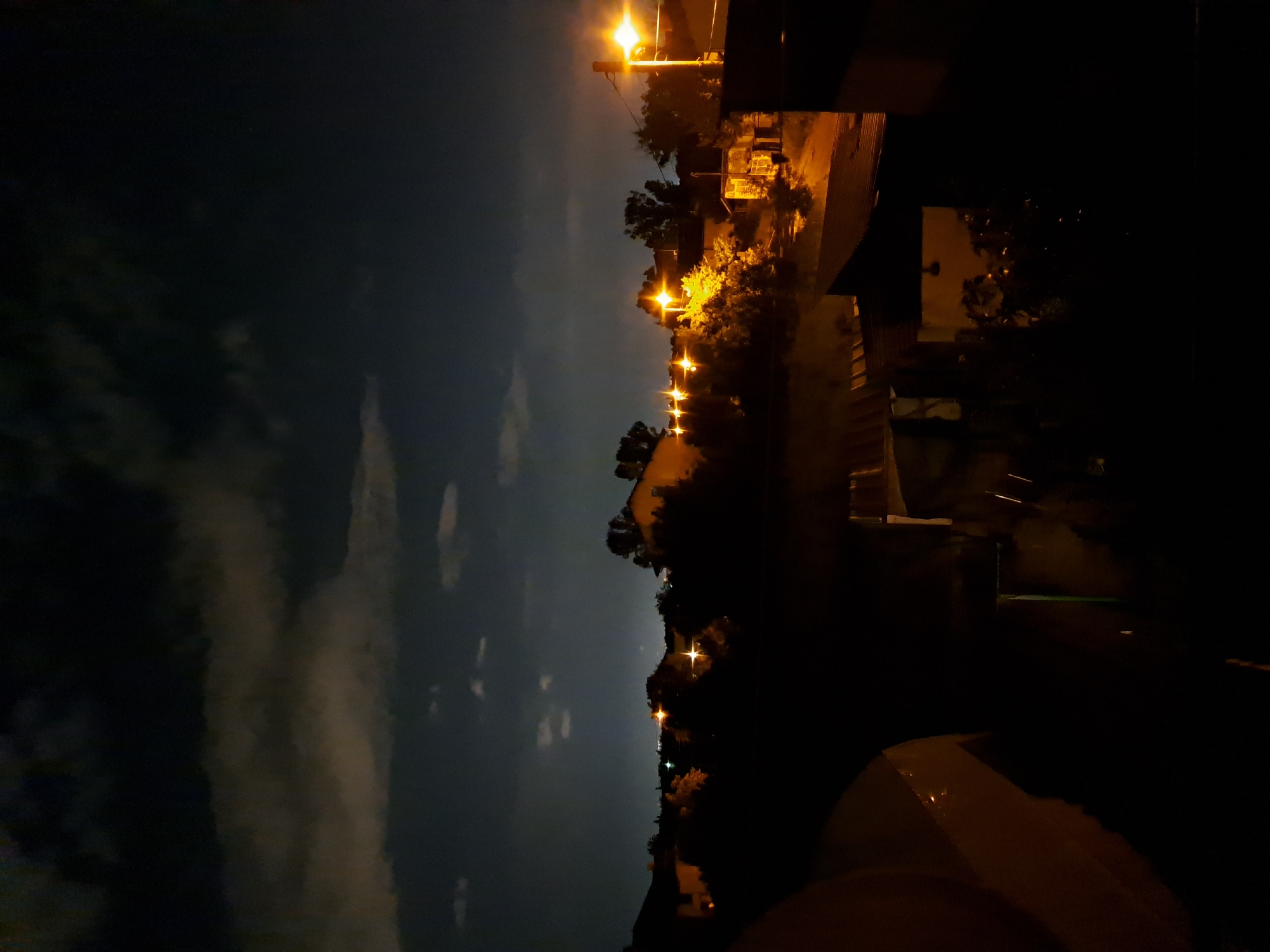 Evening documented in Chepintsi: streetlights, crescent moon, casual meal