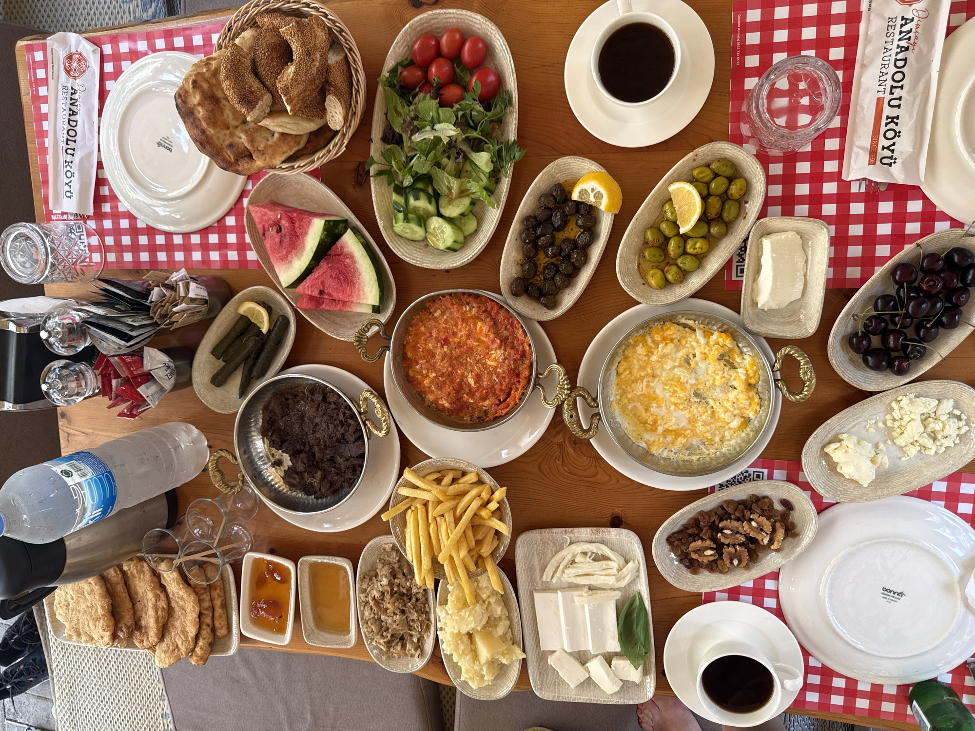 Breakfast at a hillside outdoor restaurant in Alanya