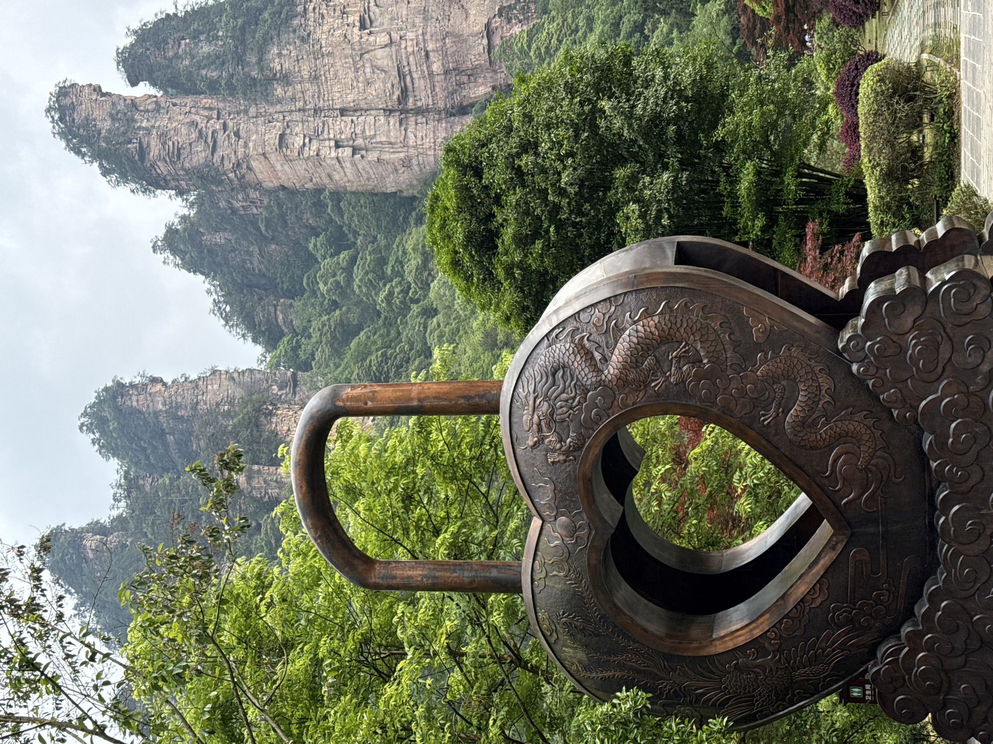 Heart-shaped bronze love lock sculpture spotted in Luoguta, China