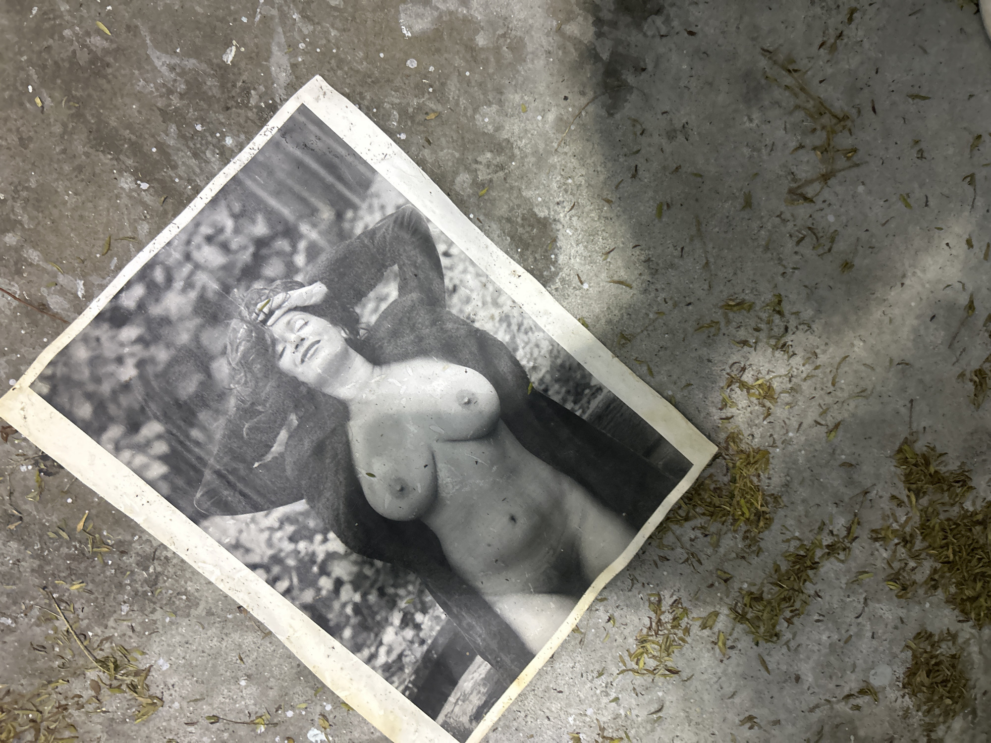 Discarded nude photograph found on concrete surface in Los Angeles