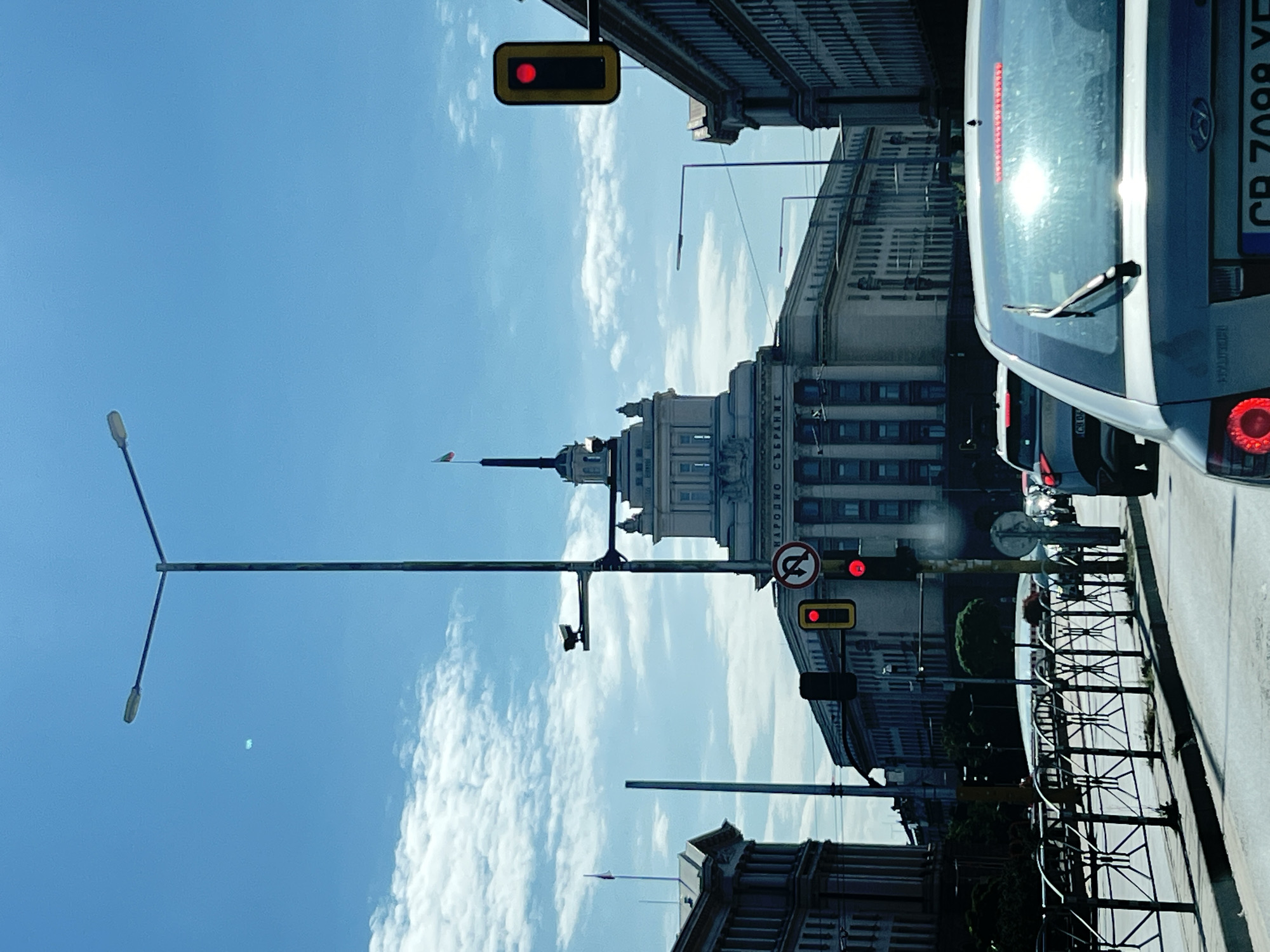 Morning drive past Sofia's parliament and civic center