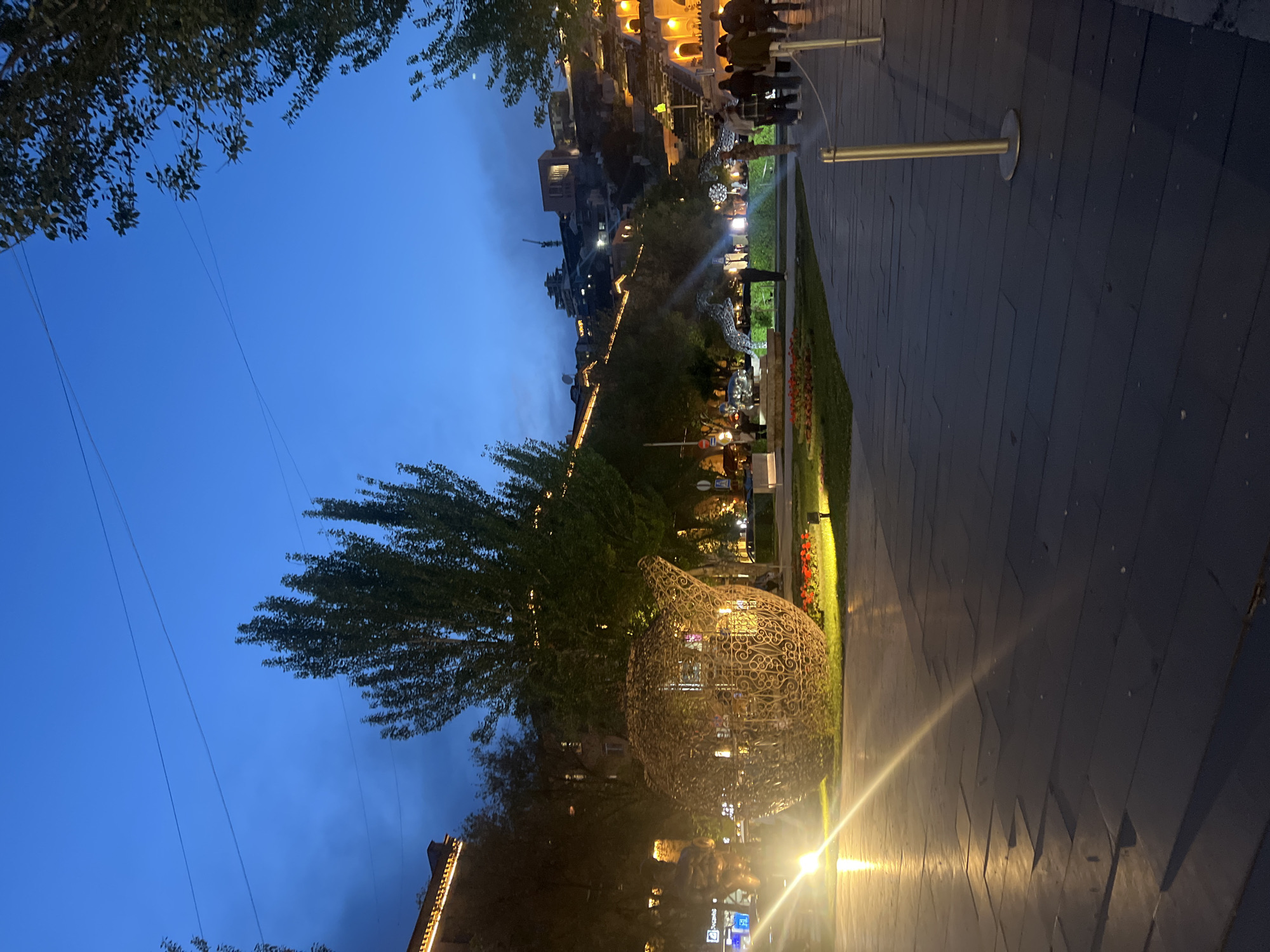 Illuminated teardrop sculpture observed at night in Yerevan